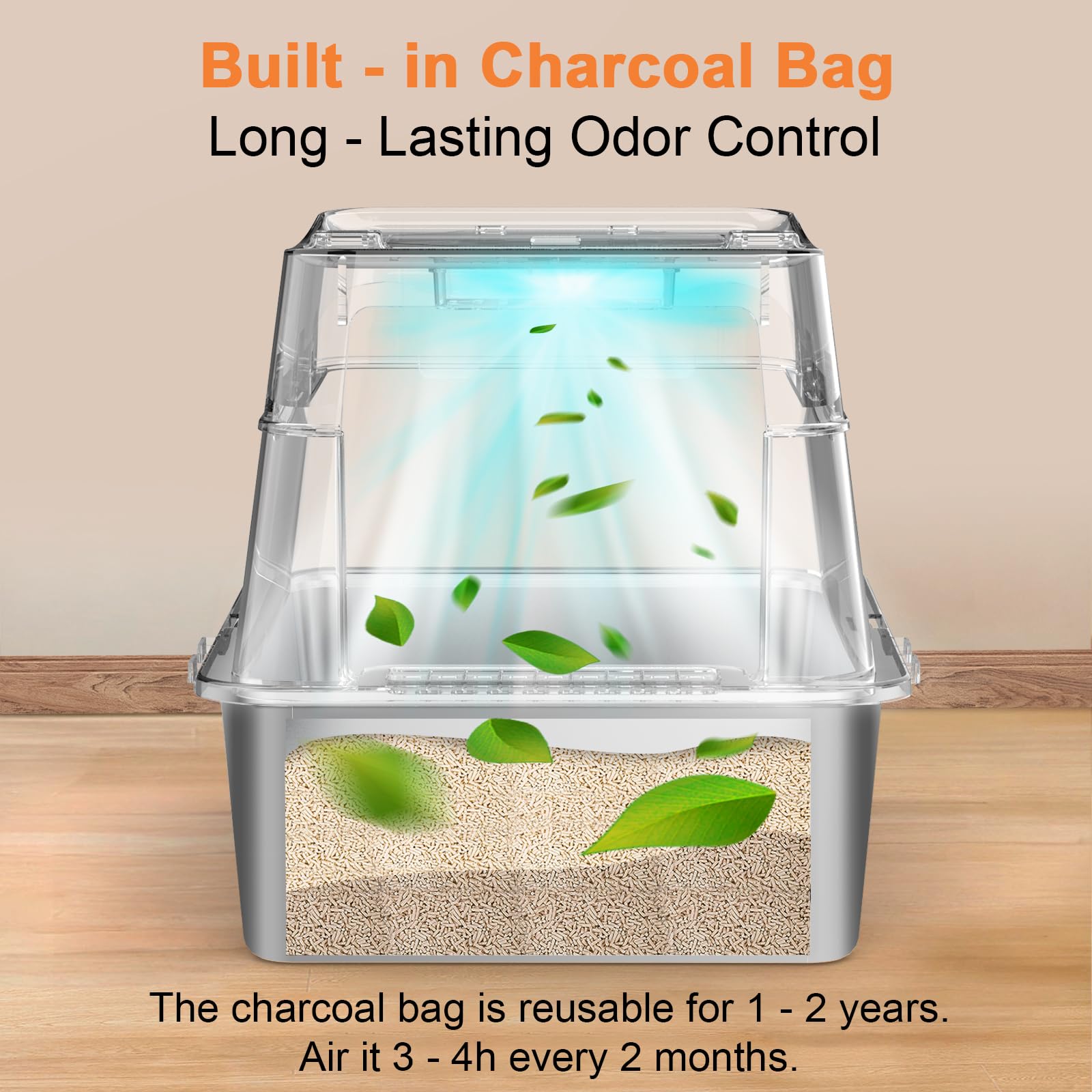 URPOWER Stainless Steel Cat Litter Box with Lid 110 Flip-Top Extra Large Enclosed Litter Box Non-Sticky Metal Pan with High Side