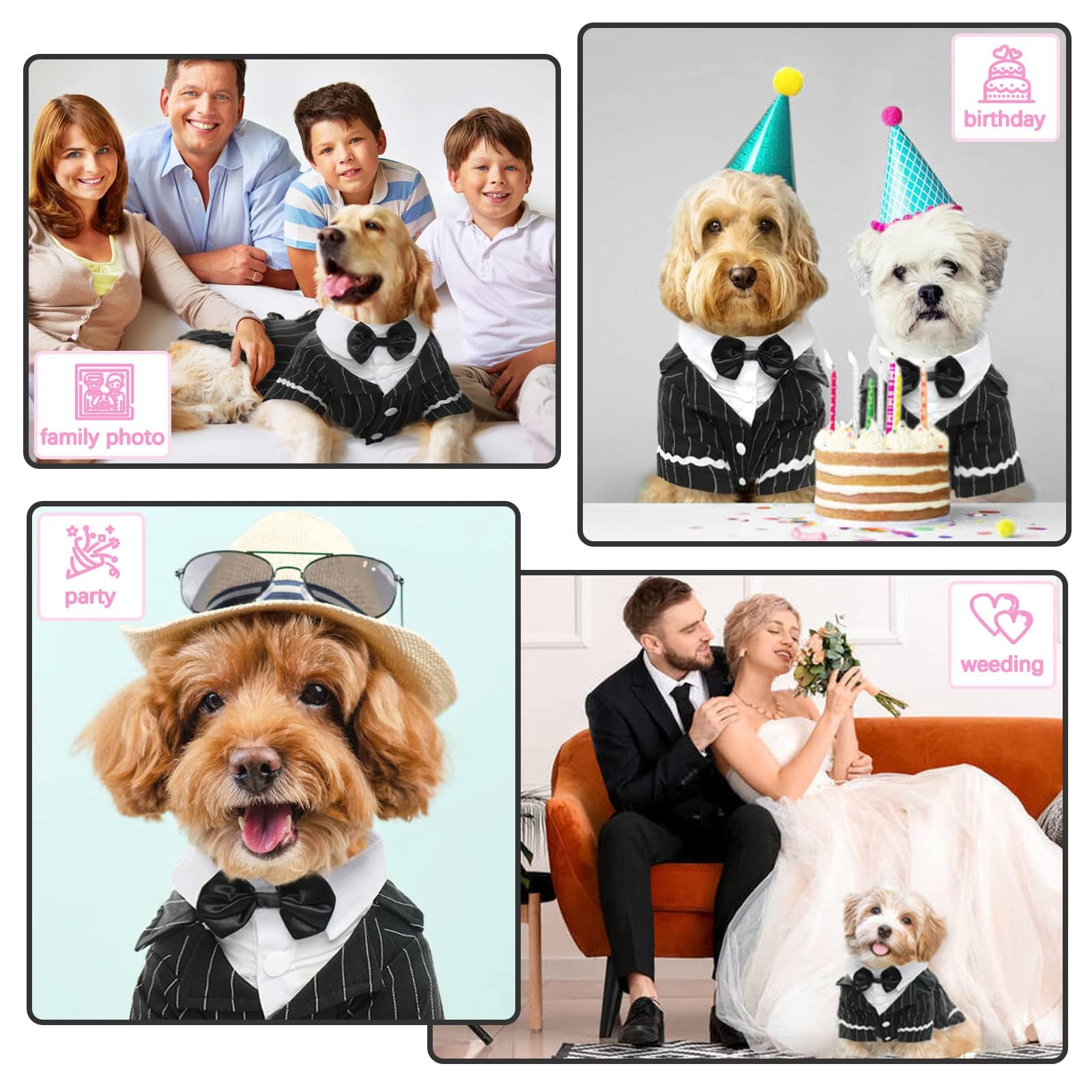 Qbleev Dog Black Suit Costume, Pet Halloween Costume With Bow Tie, Formal Boston Tuxedo Shirt, Cat Dark Bride Costume Prince Wed
