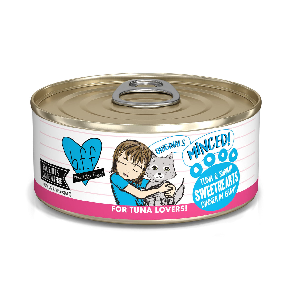 Best Feline Friend (B.F.F.) Grain-Free Cat Food By Weruva, Tuna & Shrimp Sweethearts, 5.5-Ounce Can (Pack Of 24)
