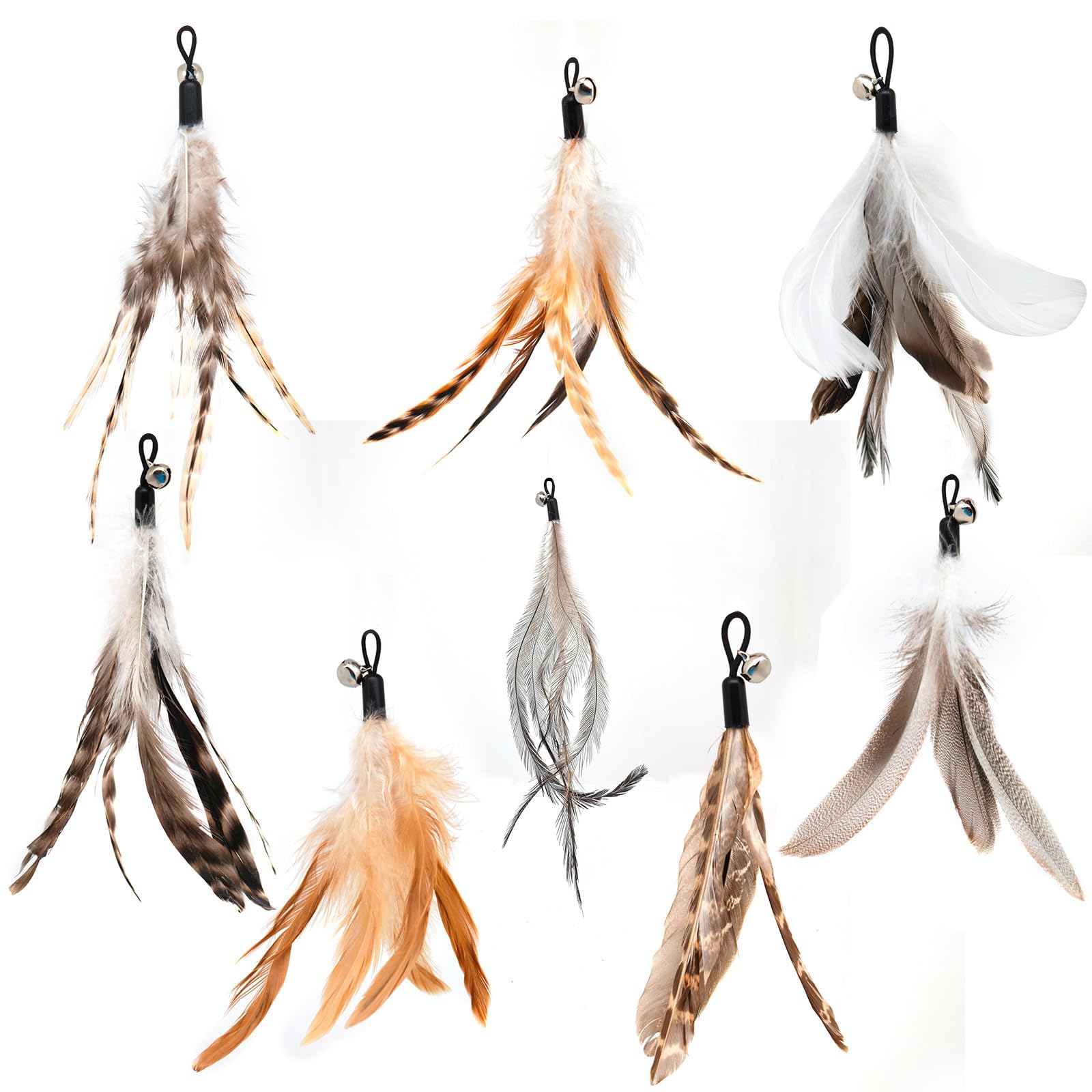 Miwoowim Natural Unstained Feathers,8Pcs Cat Feather Toys Replacement Wand Toy Refills, Cat Feathers Refill For Indoor Cats,Perf