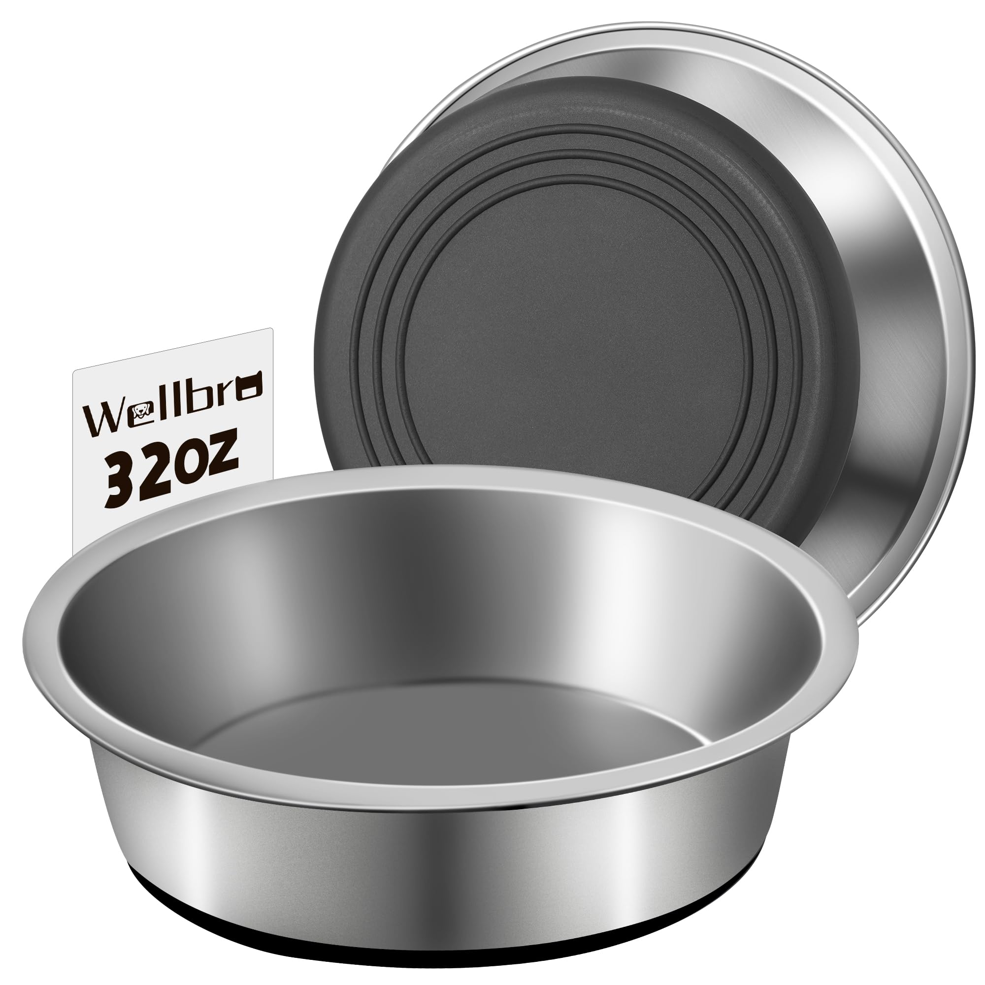 Stainless Steel Dog Bowls, Non Slip Dog Metal Bowls, 2 Pack Food and Water Pet Feeders Heavy Duty Dishwasher Safe (32oz, 4cup)