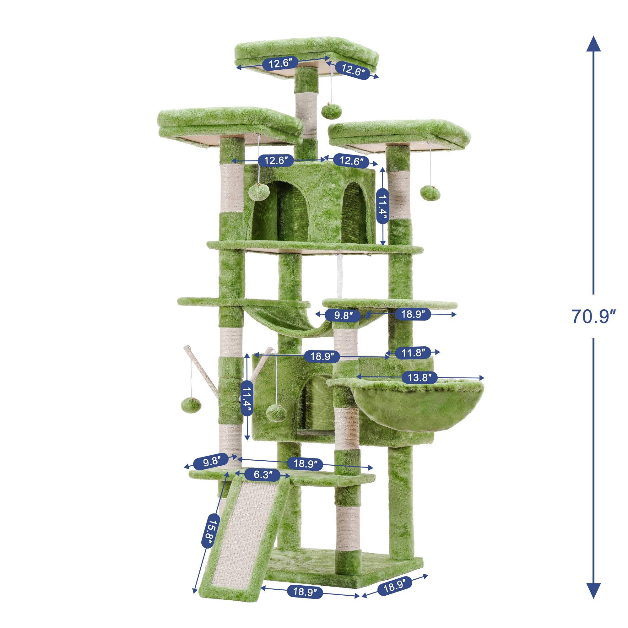 Hey-Brother Cat Tree, 71 Inches Xl Large Cat Tower For Indoor Cats, Multi-Level Cat House With 3 Padded Perches, Big Scratcher,