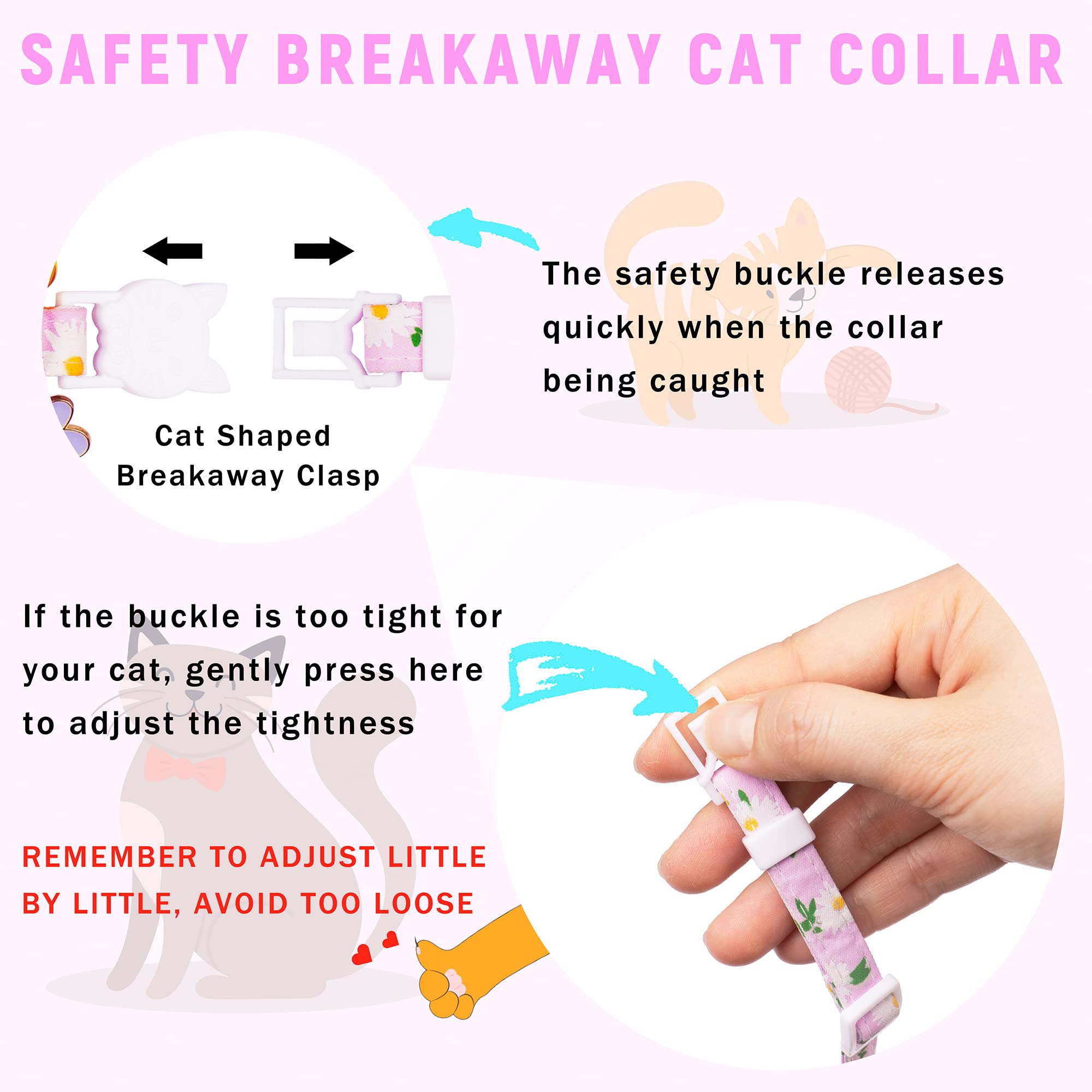 Airtag Cat Collar, Jxfukal Kitten Collar Breakaway With Silicone Airtag Holder, Bells & Flower Charm For Girl Cats Boy Cats Small Dogs(Purple)
