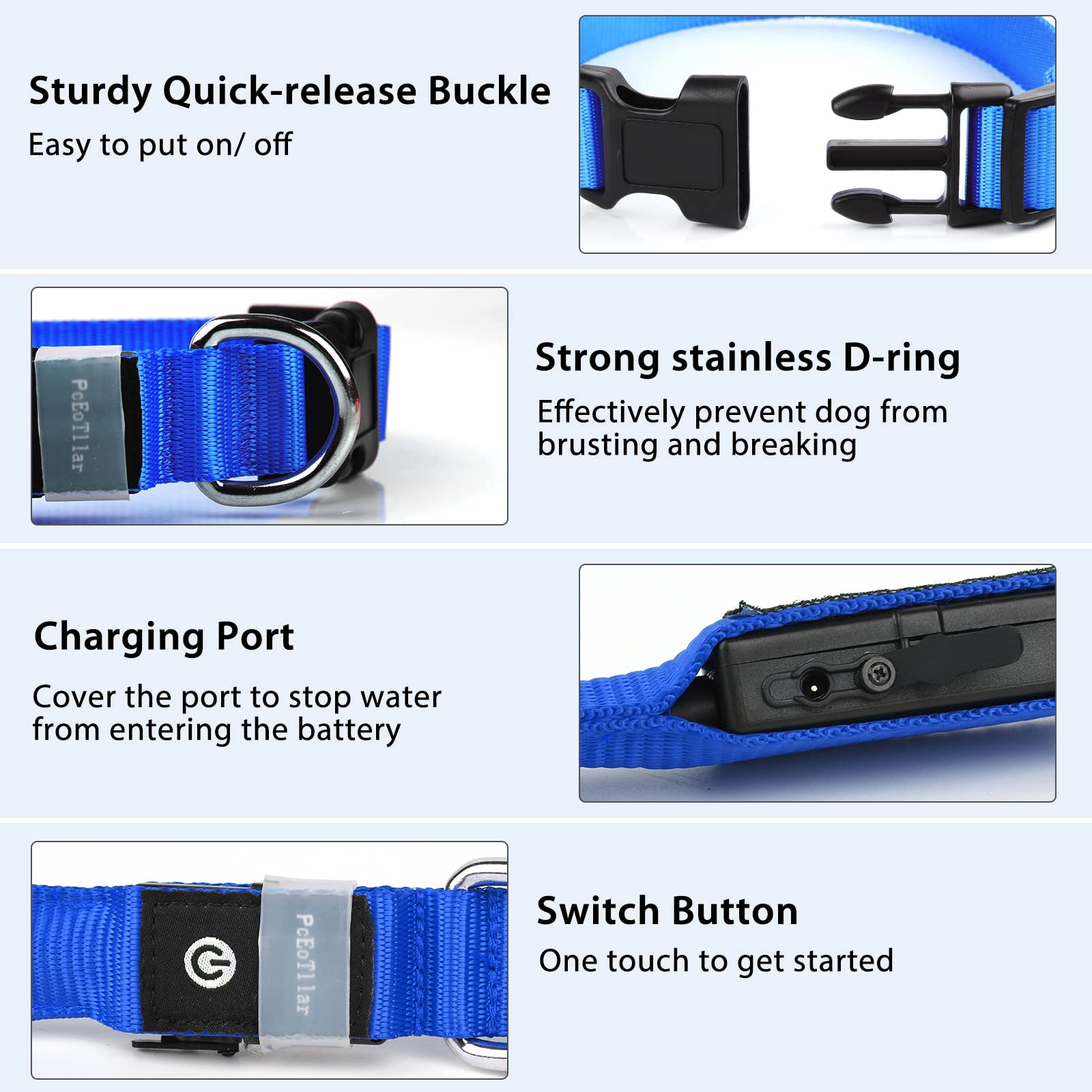 Pceotllar Light Up Dog Collar For Night Walking - Led Dog Collar Light Rechargeable Color Changing, Glow In The Dark Dog Collars