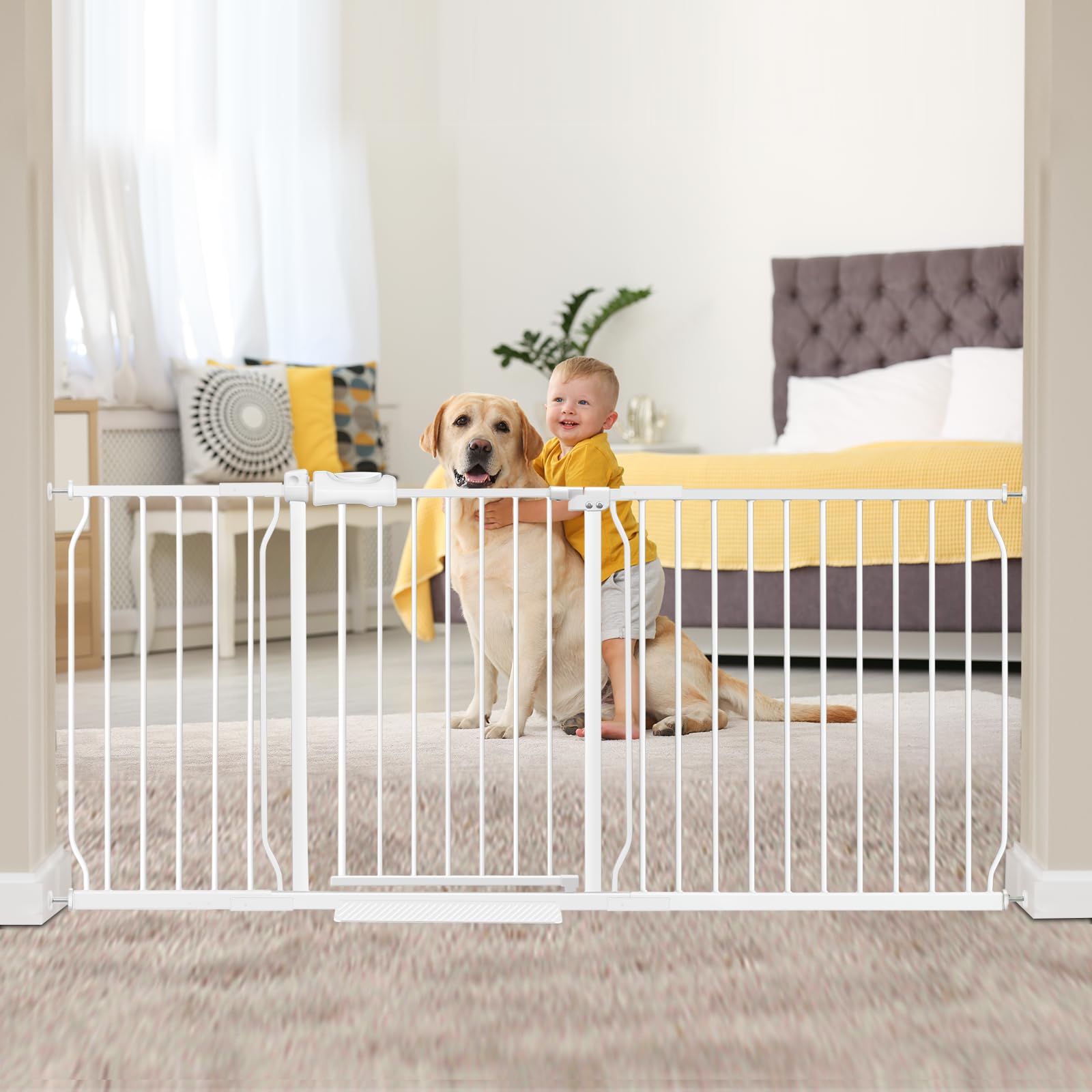 HOOOEN 30'' Tall Extra Wide Baby Gates for Doorways & Stairs - Large, Long Pressure Mounted Metal Safety Gates for Kids & Dogs -