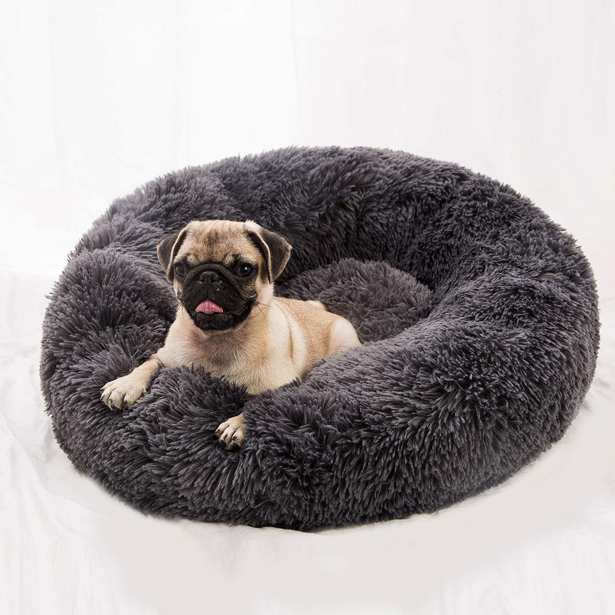 Bodiseint Faux Fur Dog Bed Cat Bed,Shag Round Anti-Anxiety Pet Calming Bed Doughnut Cuddler For Medium Large Puppy Dog Cat Kenne