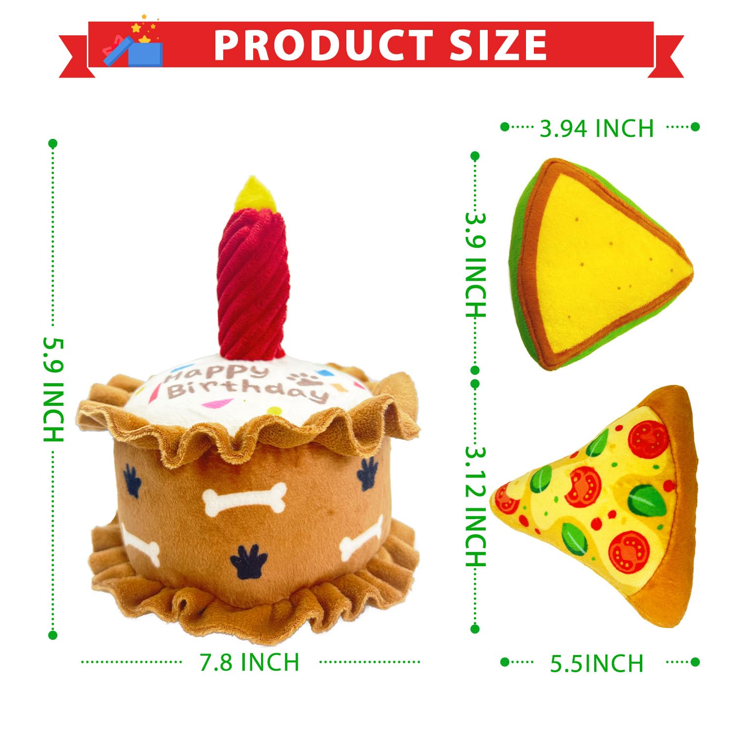 Cneeeeeb Birthday Squeaky Crinkly Cake Aggressive Chew For Pups Sandwiches Pizza Party Dog Toy Colorful Playset To Keep Your Fur