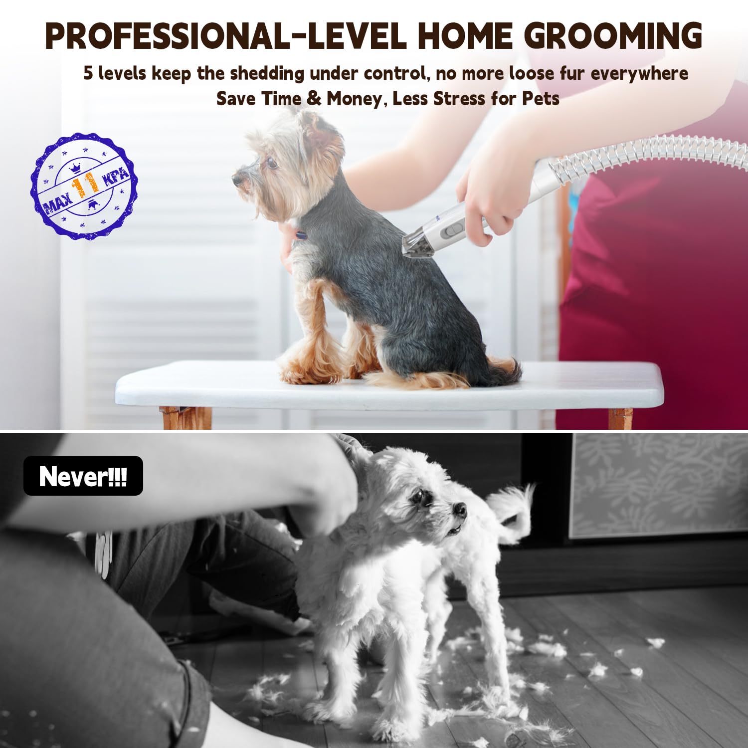 Yowmoft Dog Grooming Vacuum & Dog Grooming Kit, Dog Vacuum for Shedding Grooming with 2 L Capacity, Max 11 Kpa Dog Hair Vacuum w