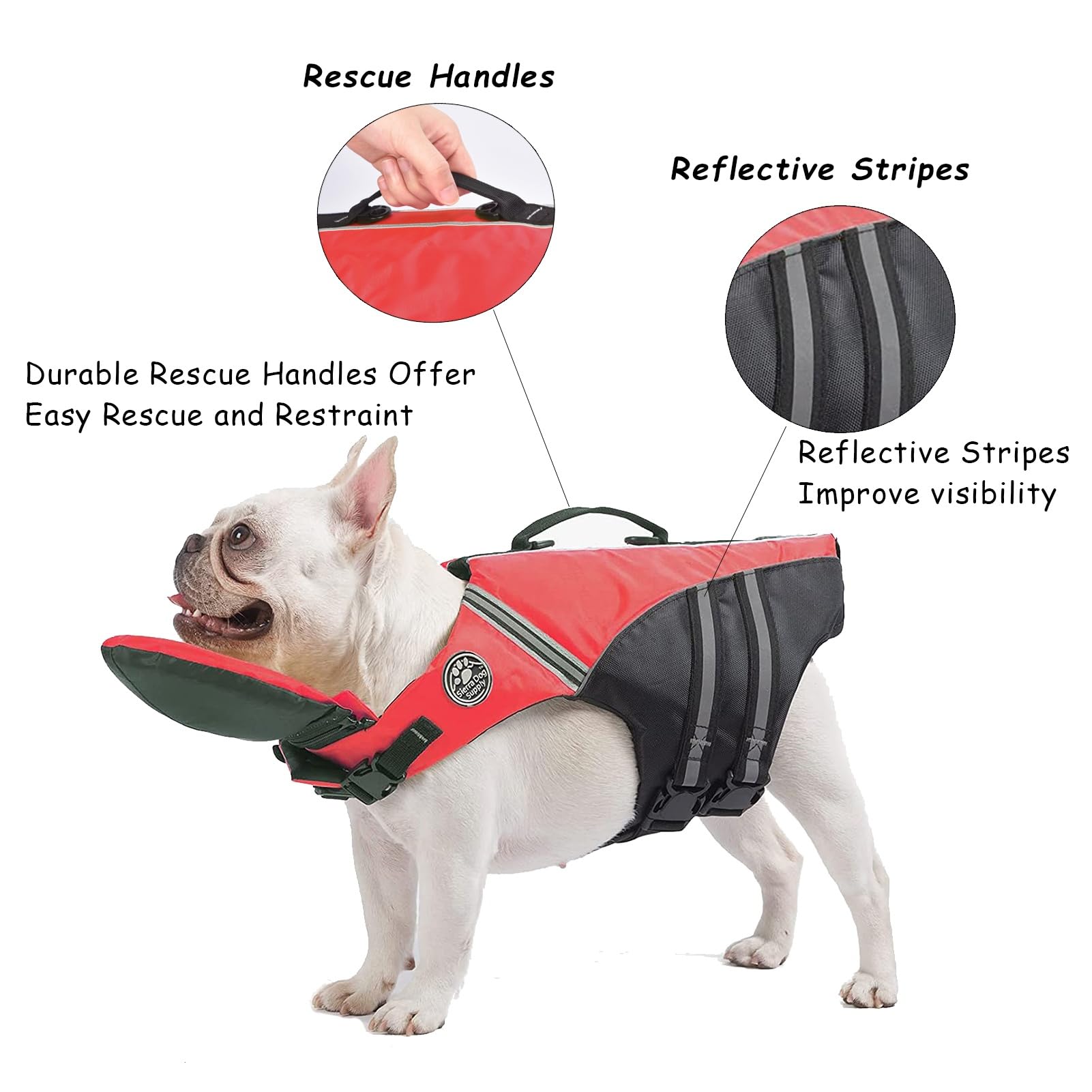 French Bulldog Life Jacket, High Flotation Dog Life Vest For Swimming Boating, Reflective Dog Swim Vest With Chin Float And Rescue Handle (Chest Girth: 17' To 30',Weight: 17' To 28' Lb)
