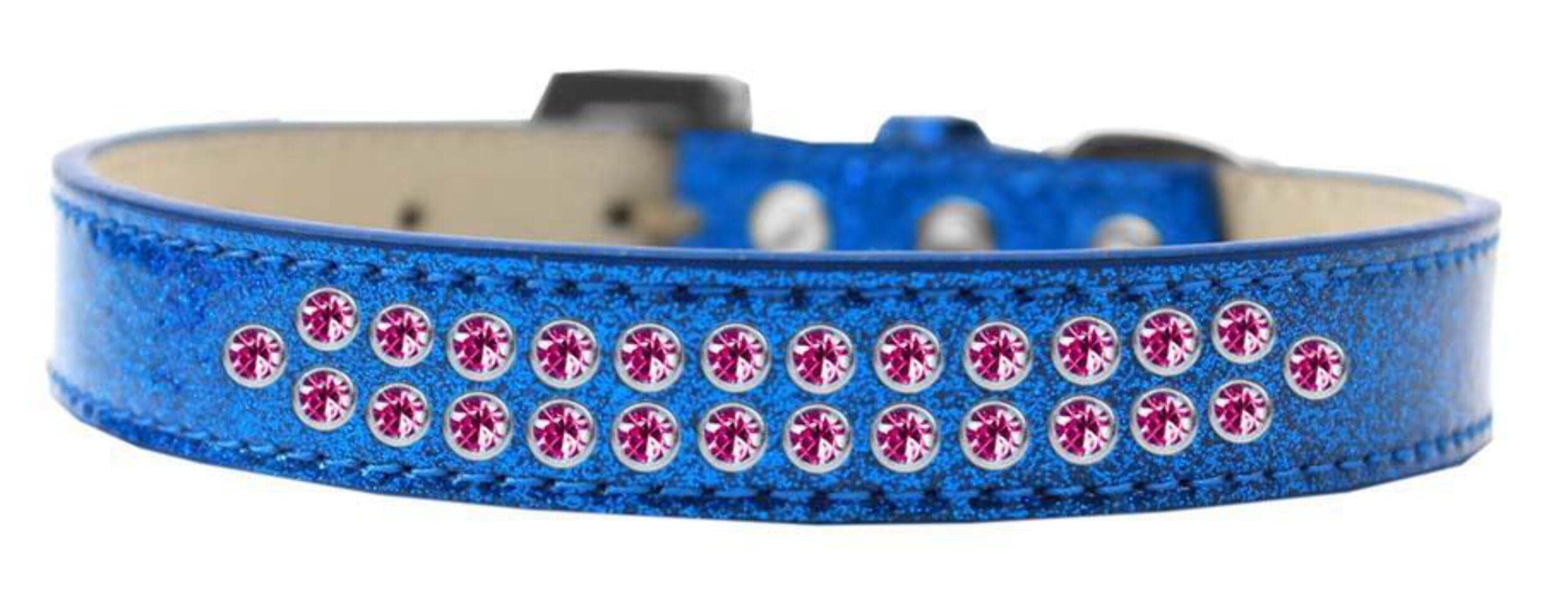 Dog, Puppy & Pet Ice Cream Collar, Two Row Bright Pink Crystal Rimsets Blue 14