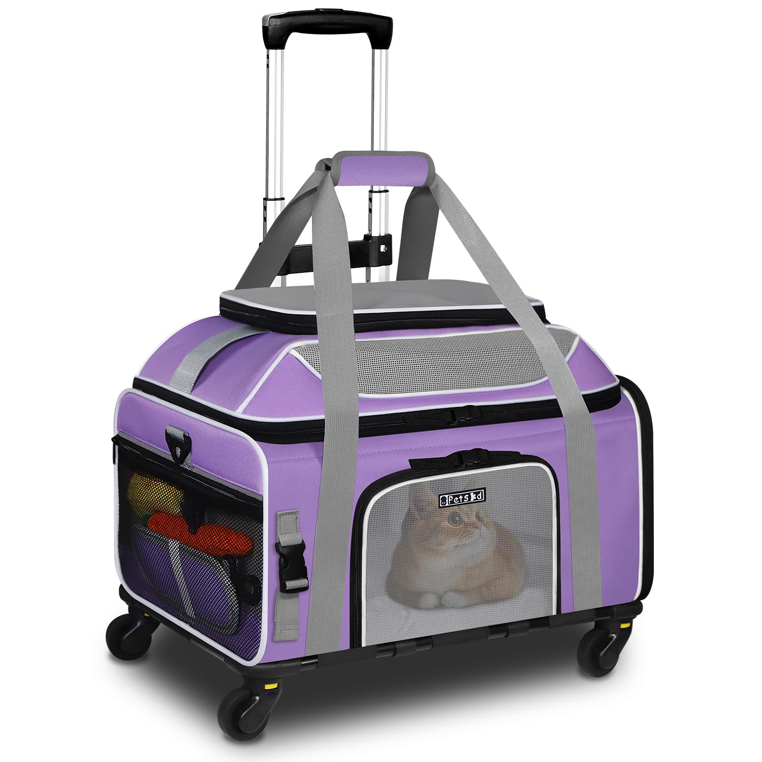 Petskd Top-Expandable Pet Carrier With Wheels 19X13X9 Inches Southwest Allegiant Airlines Approved, Soft-Sided Carrier For Small