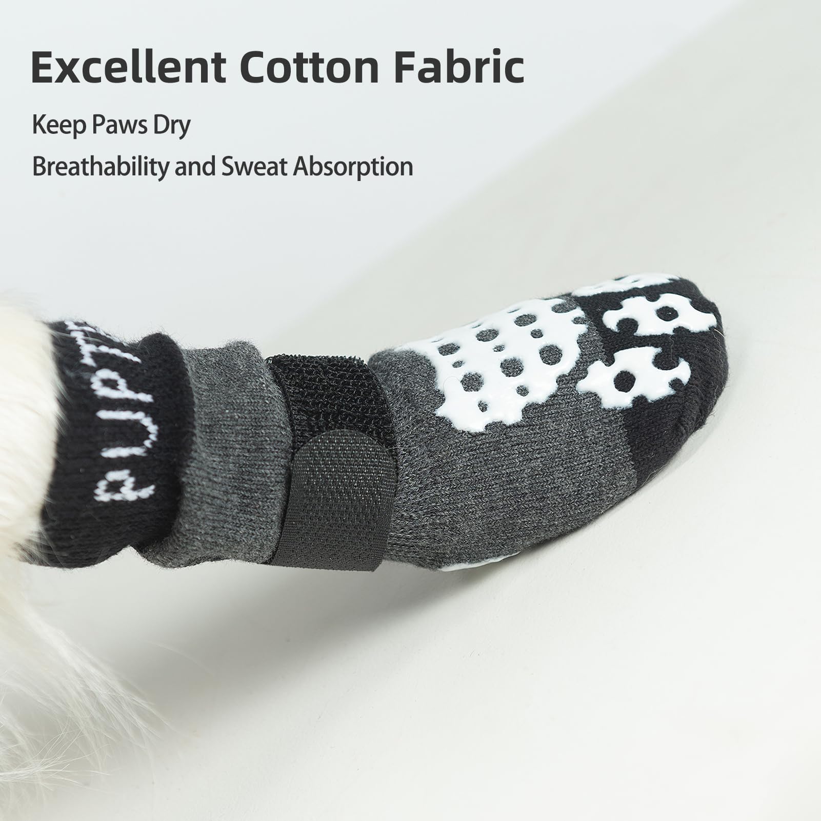 Pupteck Anti-Slip Dog Socks With Double Sides Grips For Small Medium Large Dogs Hardwood Floors Prevents Licking, Dog Shoes For Hot Pavement Traction Control Paw Protector For Senior Dogs, Grey Xl