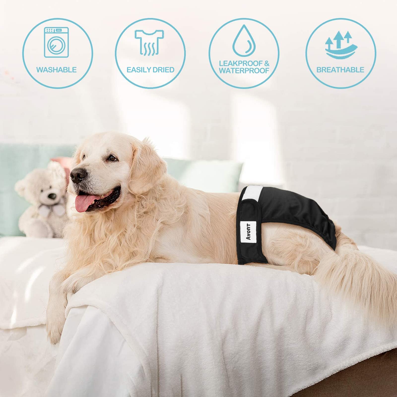 Avont 3 Pack Washable Female Dog Diapers, Premium Reusable Highly Absorbent Doggie Period Panties Durable Dog Diaper Cover -XS 3