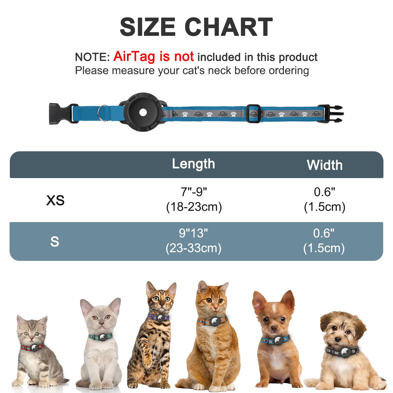 Reflective Airtag Cat Collar, Integrated Cat Tracker Collar With Air Tag Holder And Bell, Safety Elastic Band Cat Gps Collars For Girl Boy Cats, Kittens And Puppies (Blue, S)