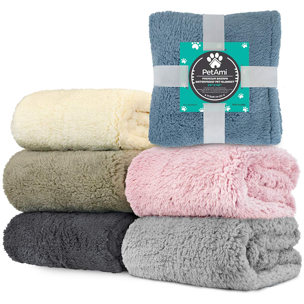 Petami Fluffy Waterproof Dog Blanket For Small Medium Dogs, Soft Warm Pet Sherpa Throw Pee Proof Couch Cover, Reversible Cat Puppy Bed Blanket Sofa Protector, Plush Washable Pad (Light Grey, 24X32)