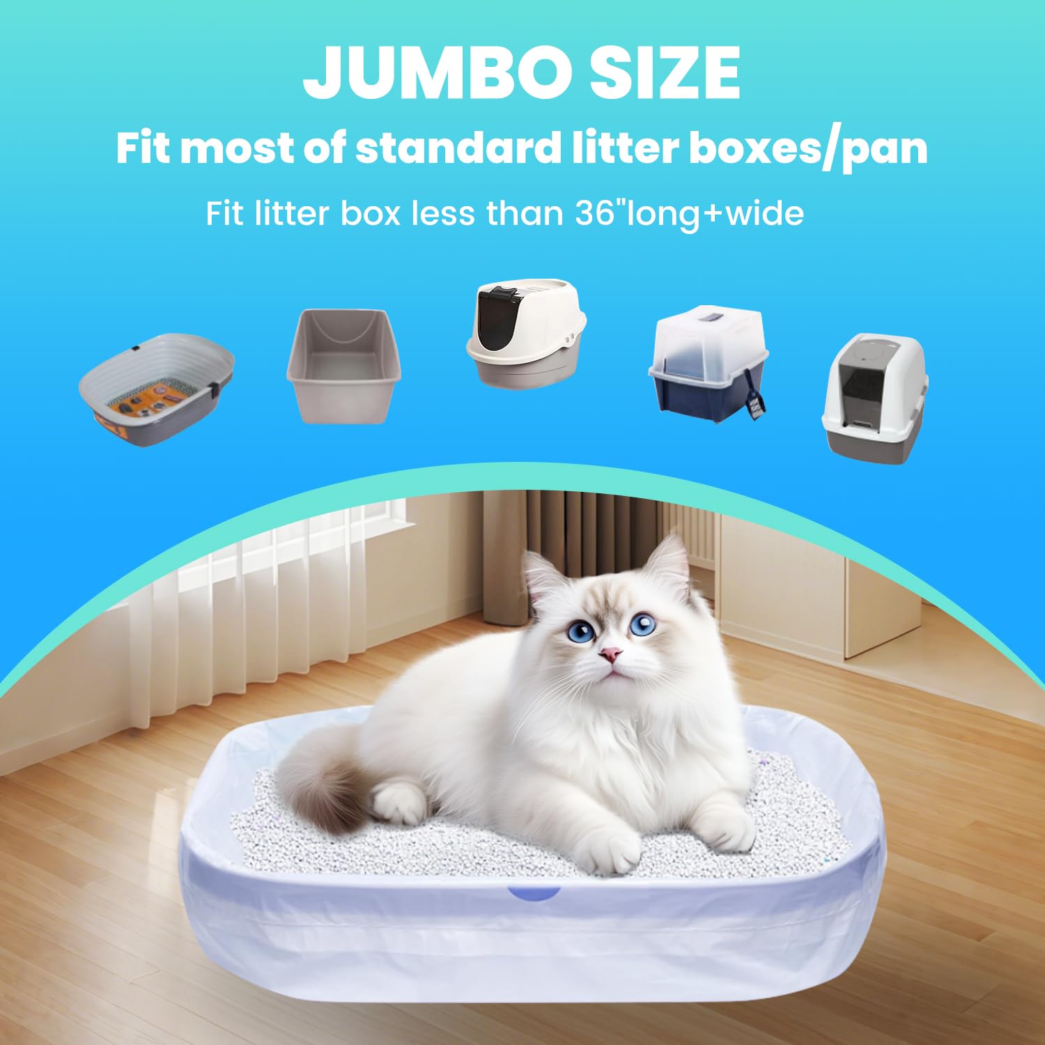 60 Pack Jumbo Cat Litter Bags - 3Mil Extra Thick Leakproof Litter Box Liners, 37''X18'' Heavy Duty Drawstring Cat Litter Liners