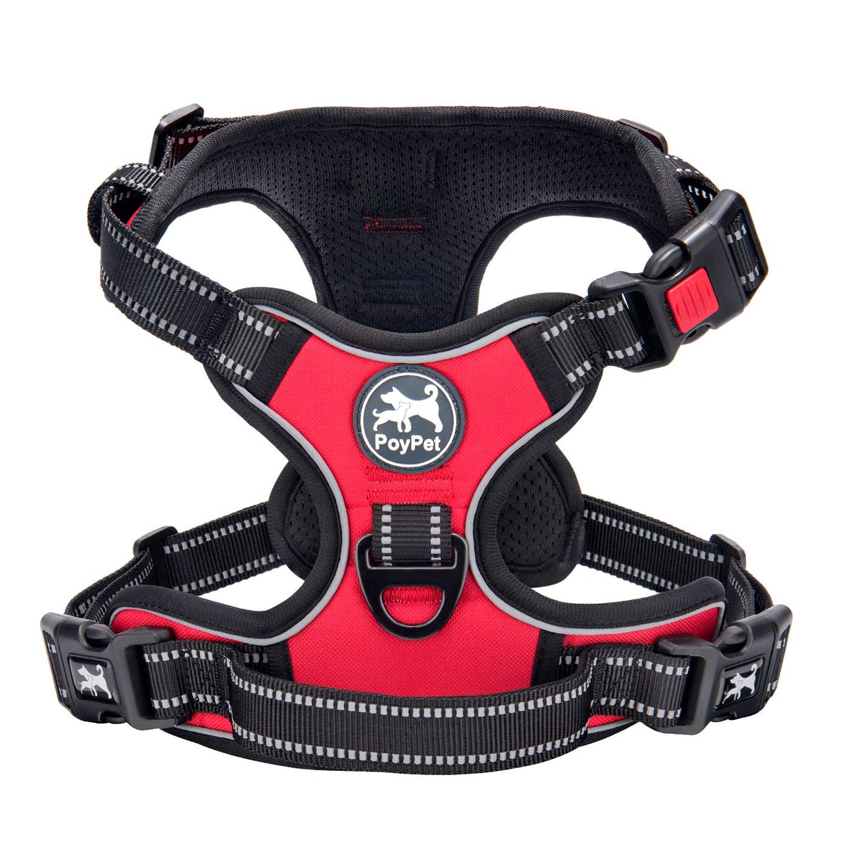 Poypet No Pull Dog Harness, No Choke Front Clip Dog Reflective Harness, Adjustable Soft Padded Pet Vest With Easy Control Handle For Small To Large Dogs(Red,M)