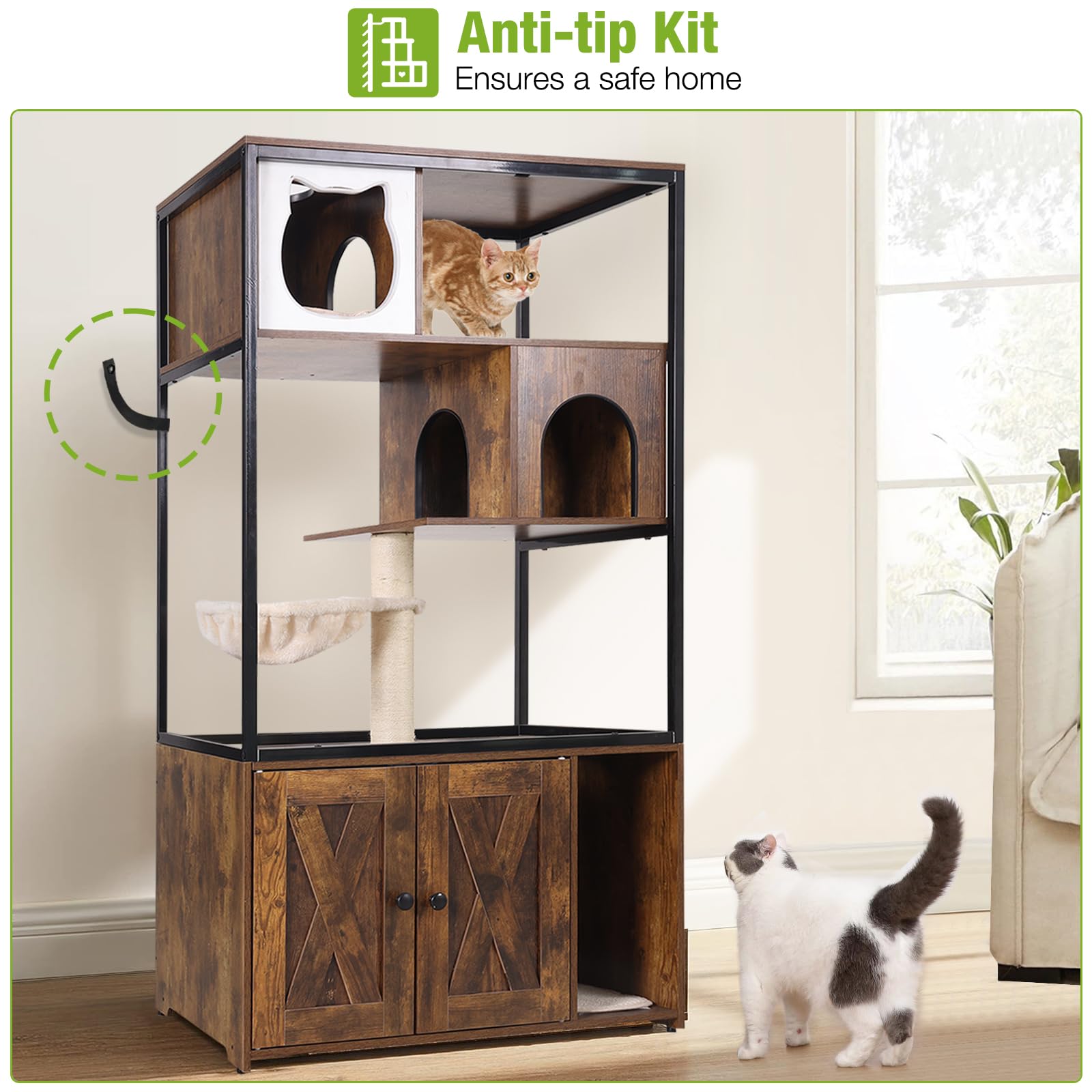 Gutinneen Cat Litter Box Enclosure Cat Tree With Hidden Litter Box Furniture Cat Tower Cat Condo With Cat Cave, Scratching Post,