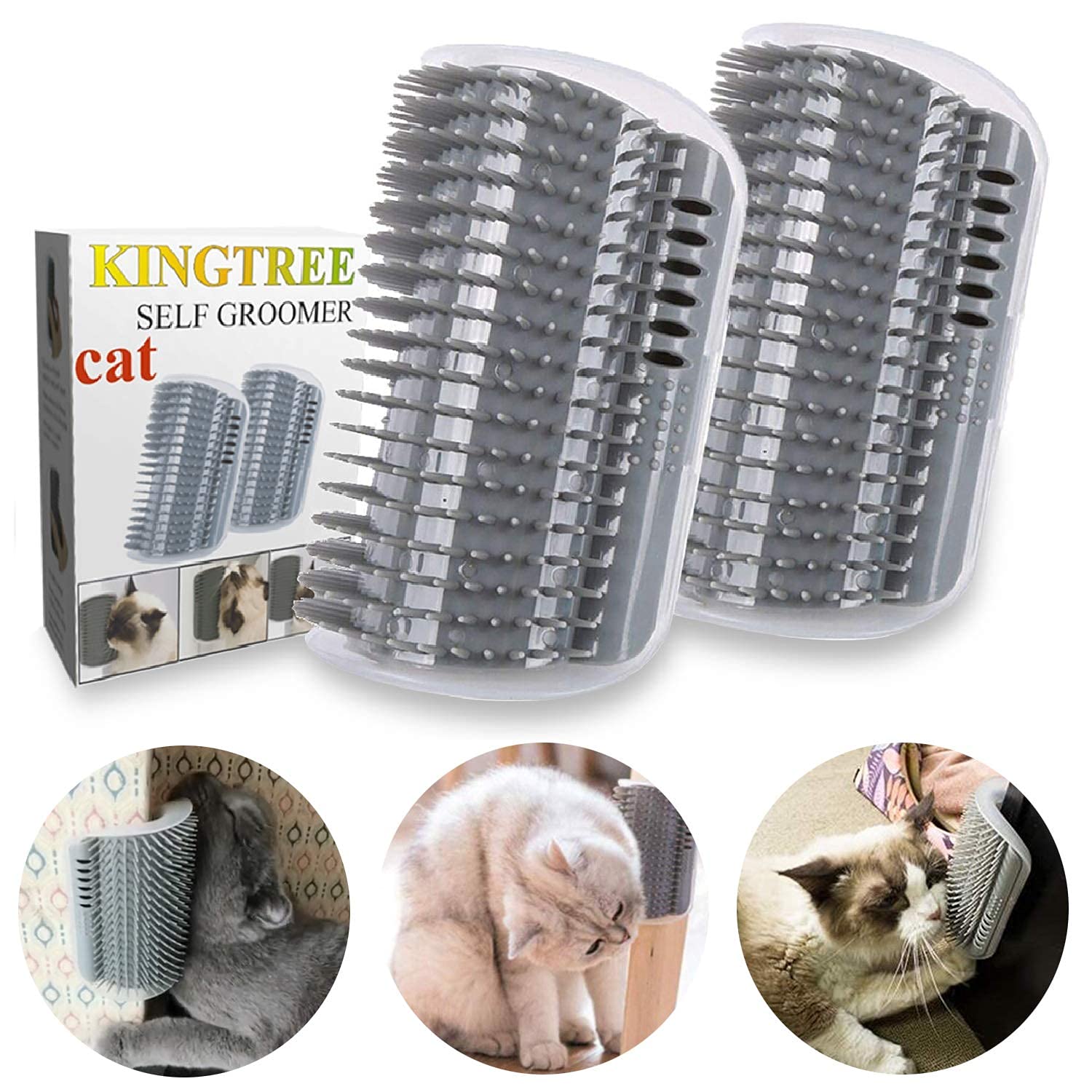 Kingtree Cat Corner Scratcher Self Groomer With Catnip, 2 Pack Softer Cat Face Scratchers Wall Corner Grooming Massage Combs For Long & Short Fur Cats