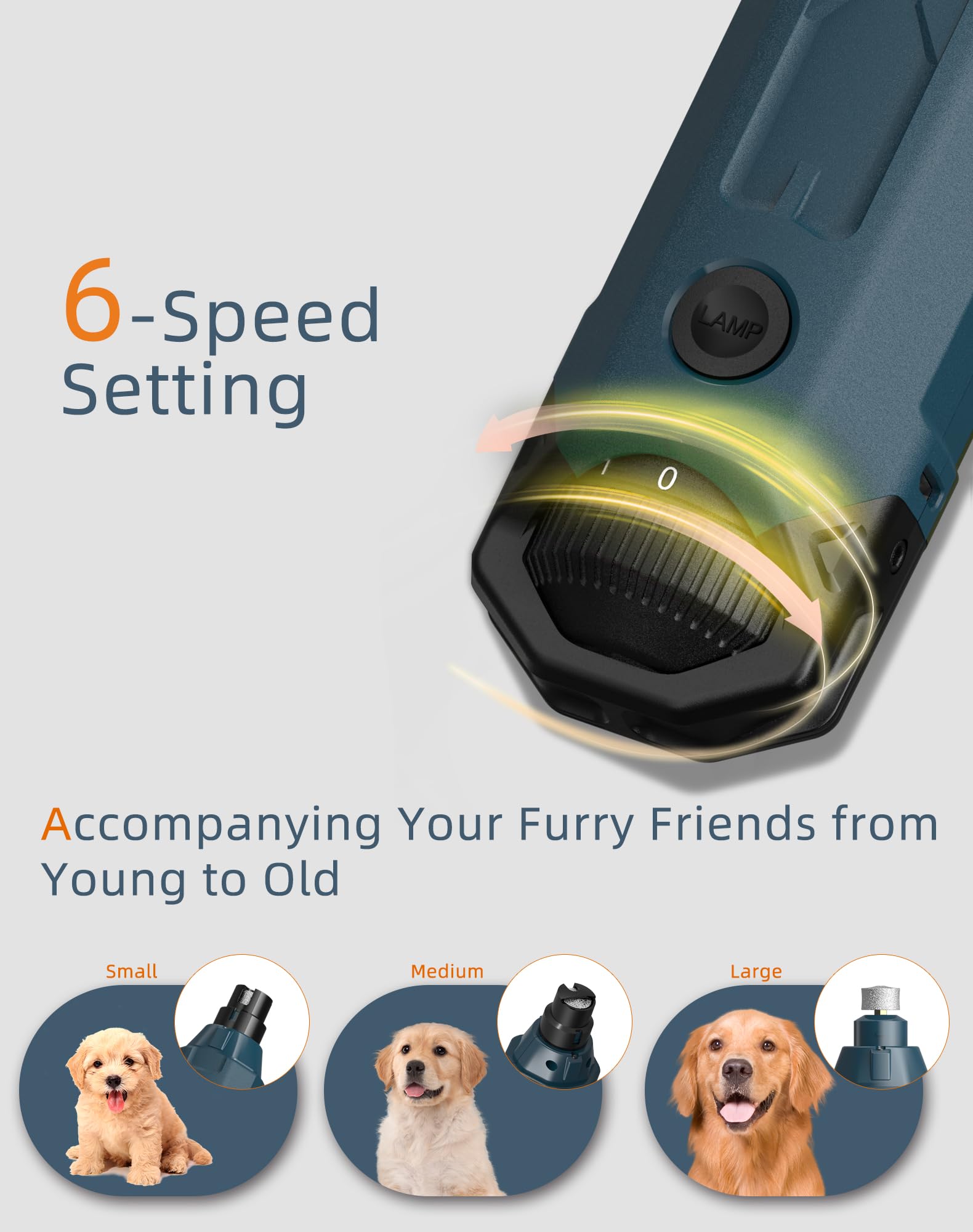 Pedgogo Dog Nail Grinder Super Quiet (45 Db) 6-Speed Pet Nail Grinder With 2 Led Lights 12000Rpm & Professional 3 Grinding Ports