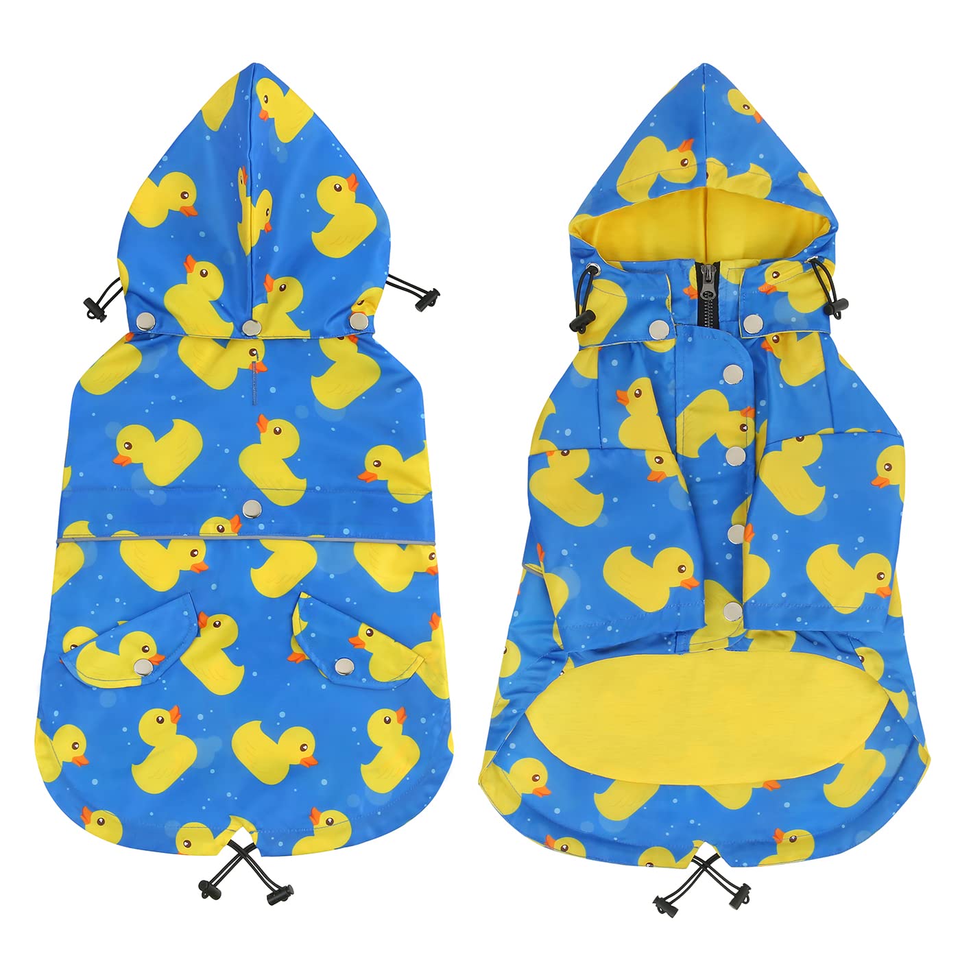 Hde Dog Raincoat Double Layer Zip Rain Jacket With Hood For Small To Large Dogs Ducks Blue - L