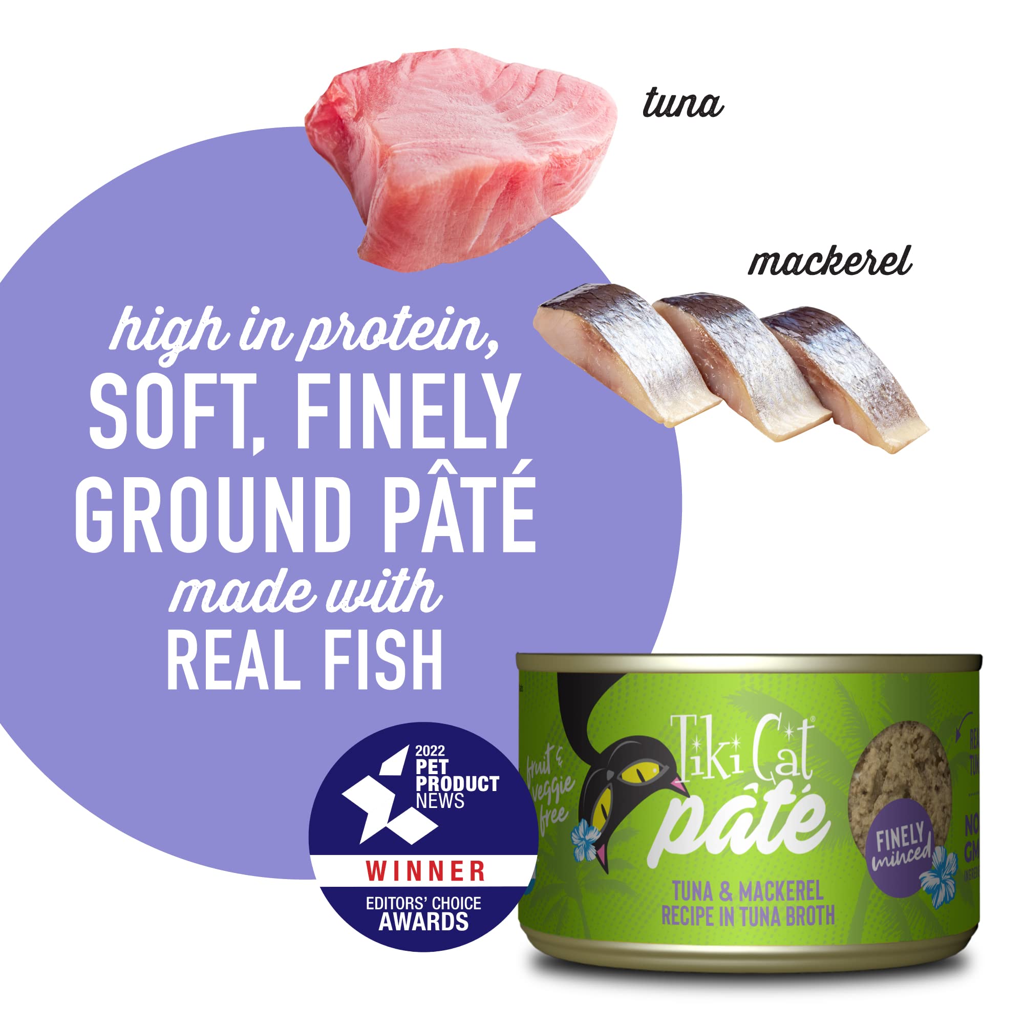 Tiki Cat Luau Pate, Ahi Tuna & Mackerel Recipe in Tuna Consumme, Grain-Free Balanced Nutrition Wet Canned Cat Food, for All Life