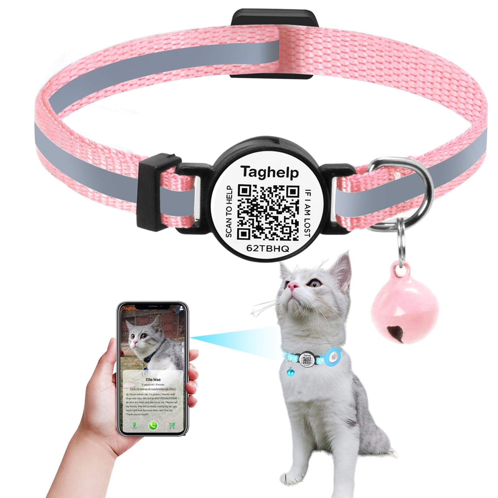 Cat Collar With Name Tag Breakaway: Kitten Collars For Girl Boy Cats With Smart Name Tags, Ultra Soft & Elastic Adjustable (7''-