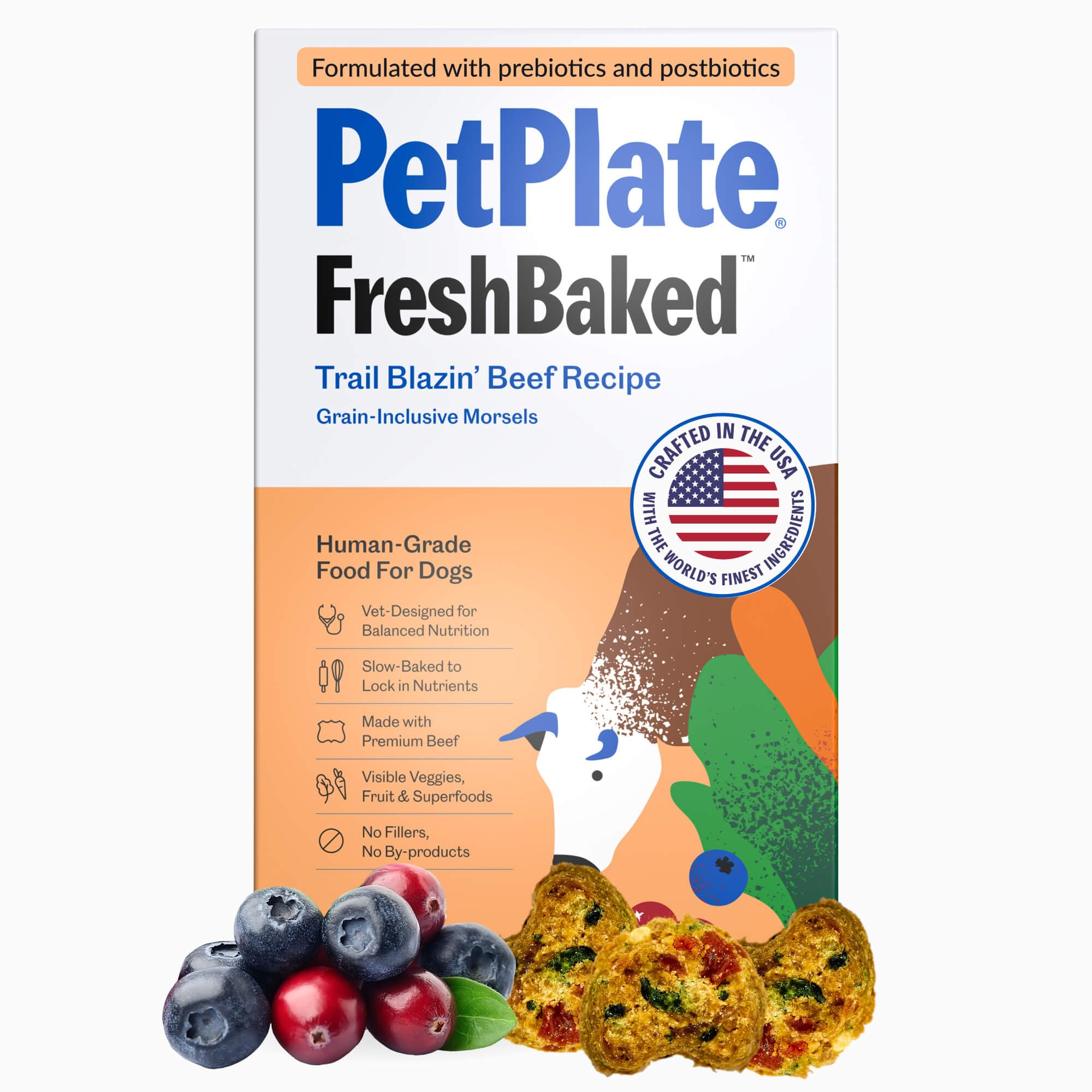 PetPlate Trail Blazin Beef FreshBaked Dry Dog Food Grain-Inclusive, Gently Baked and Air-Dried Human Grade Dog Food, Formulated