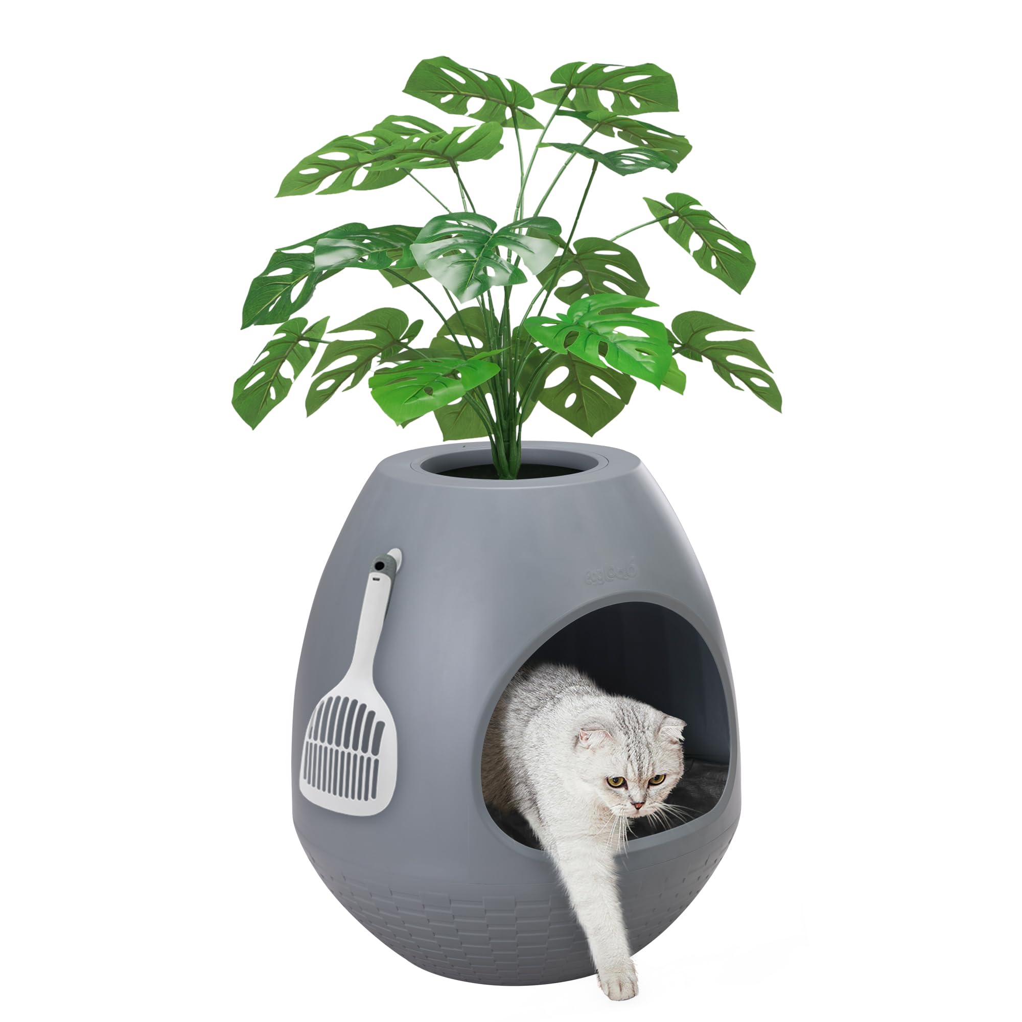 Eggloa6 Hidden Litter Box - Plant Litter Box Enclosure With Artificial Plants, Diy Cat Litter Box Furniture Extra Large (Grey)