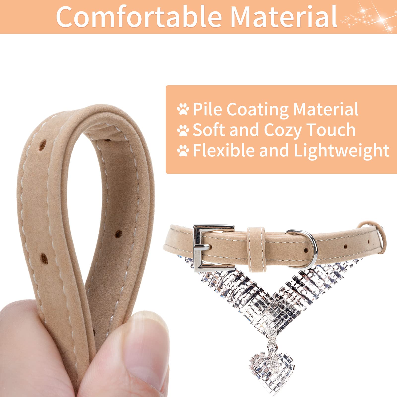 Expawlorer Cute Dog Necklace - Rhinestone Dog Collar, Soft Velvet Collar For Girl Boy Cats Dogs, Sparkling Pet Neck Decoration, Adjustable Pet Collar For Puppies Cats Small Medium Dogs, Brown M