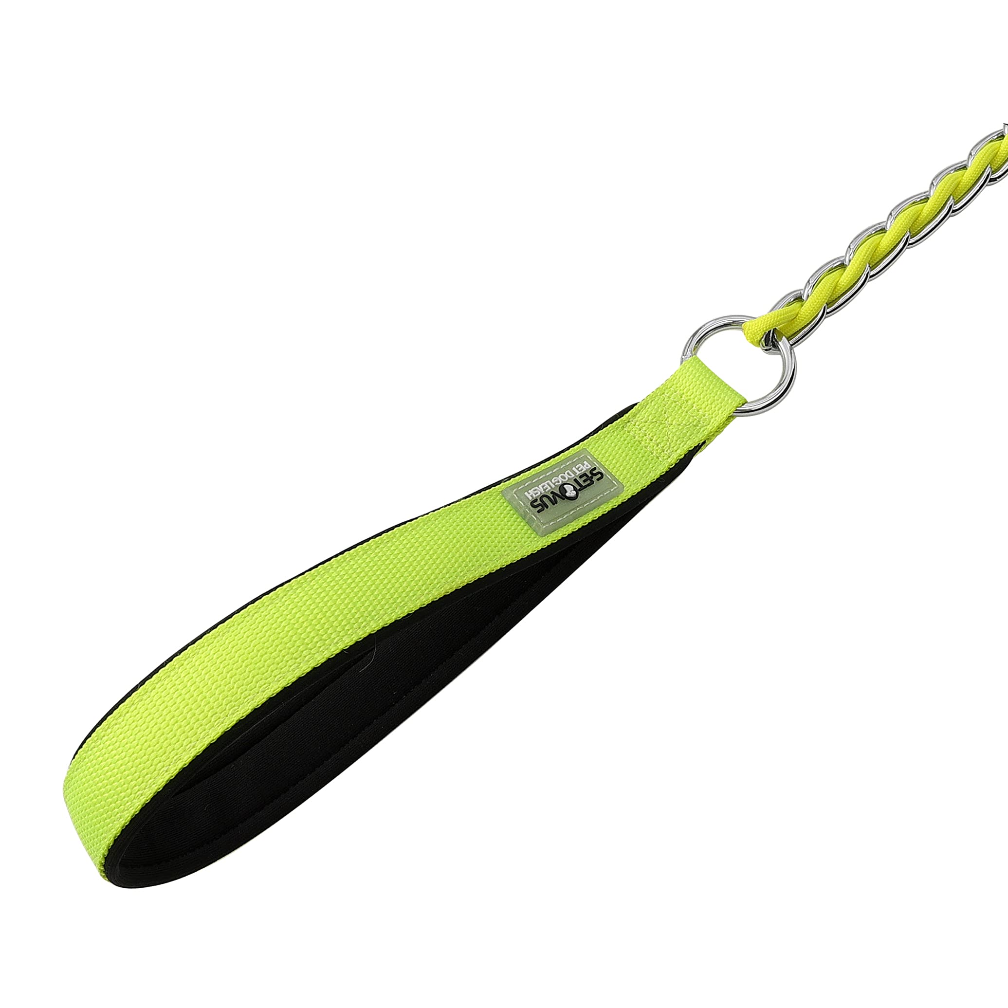 Chain Dog Leash Chew Proof Metal Leash For Medium Large Dogs, Chain Link Dog Leash Anti Chew 4Ft Strong Anti Bite Dog Leash Comfortable Soft Padded Handle Yellow 3.0