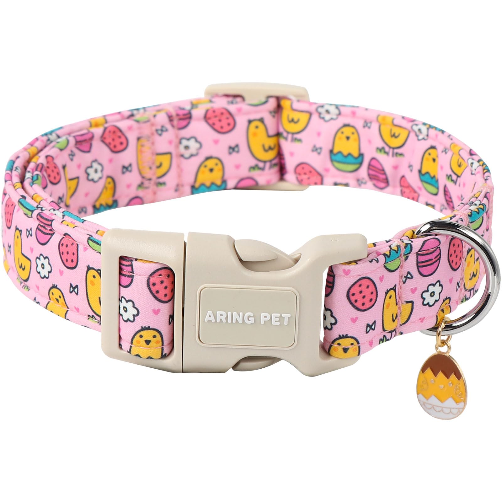 Aring Pet Easter Dog Collar-Cute Easter Eggs Dog Collar, Adjustable Pink Chick Pet Collars Puppy Collar Gifts With Quick Release