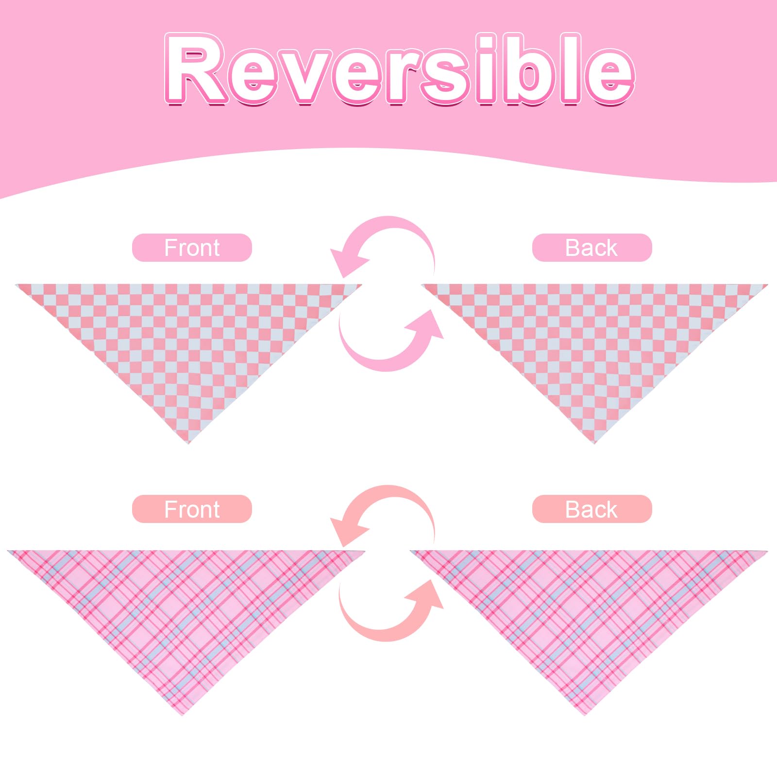 Ququle Dog Bandana Girl Small 2Pcs, Pink Spring Scarf, Durable Triangle Reversible Bibs Handkerchief For Puppy Pet