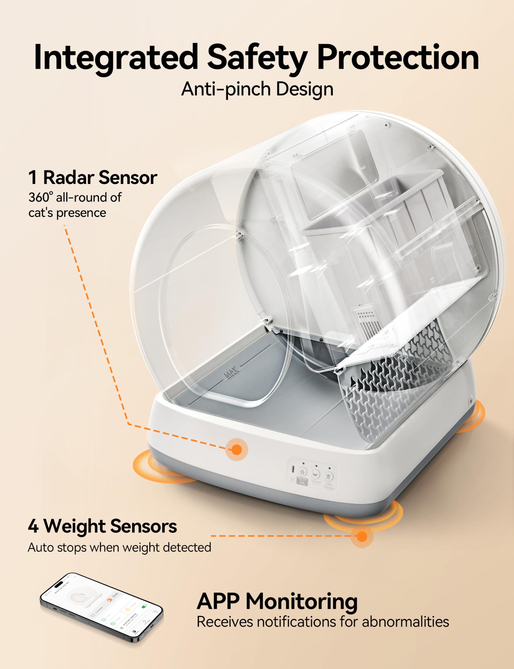 Meowant Self-Cleaning Cat Litter Box, Integrated Safety Protection Automatic Cat Litter Box For Multi Cats, Extra Large/Odor Removal/App Control Smart Cat Litter Box With Mat & Liner