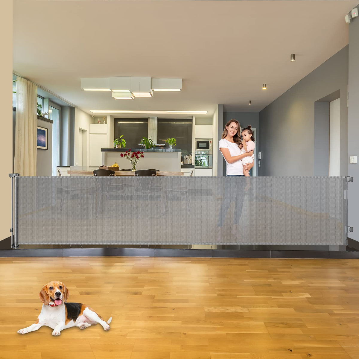 110 Inch Retractable Baby Gates Extra Wide Baby Gate for Large Openings Indoor Outdoor Retractable Dog Gate for Stairs Extra Lon