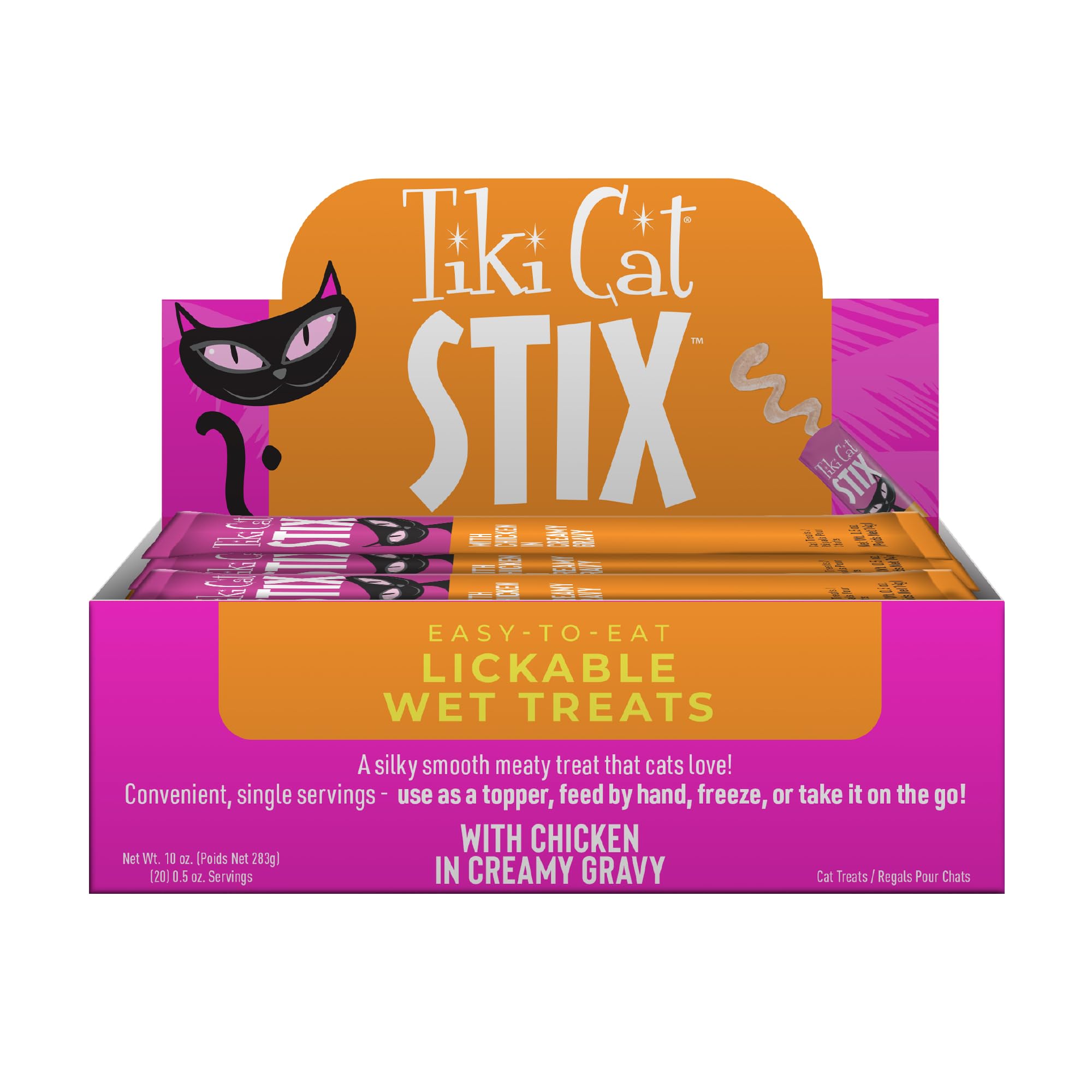 Tiki Cat Stix Mousse Treats, Single Serve Indulgent Lickable Treat or Dry Food Topper, with Chicken in Creamy Gravy, 0.5 oz. Ser