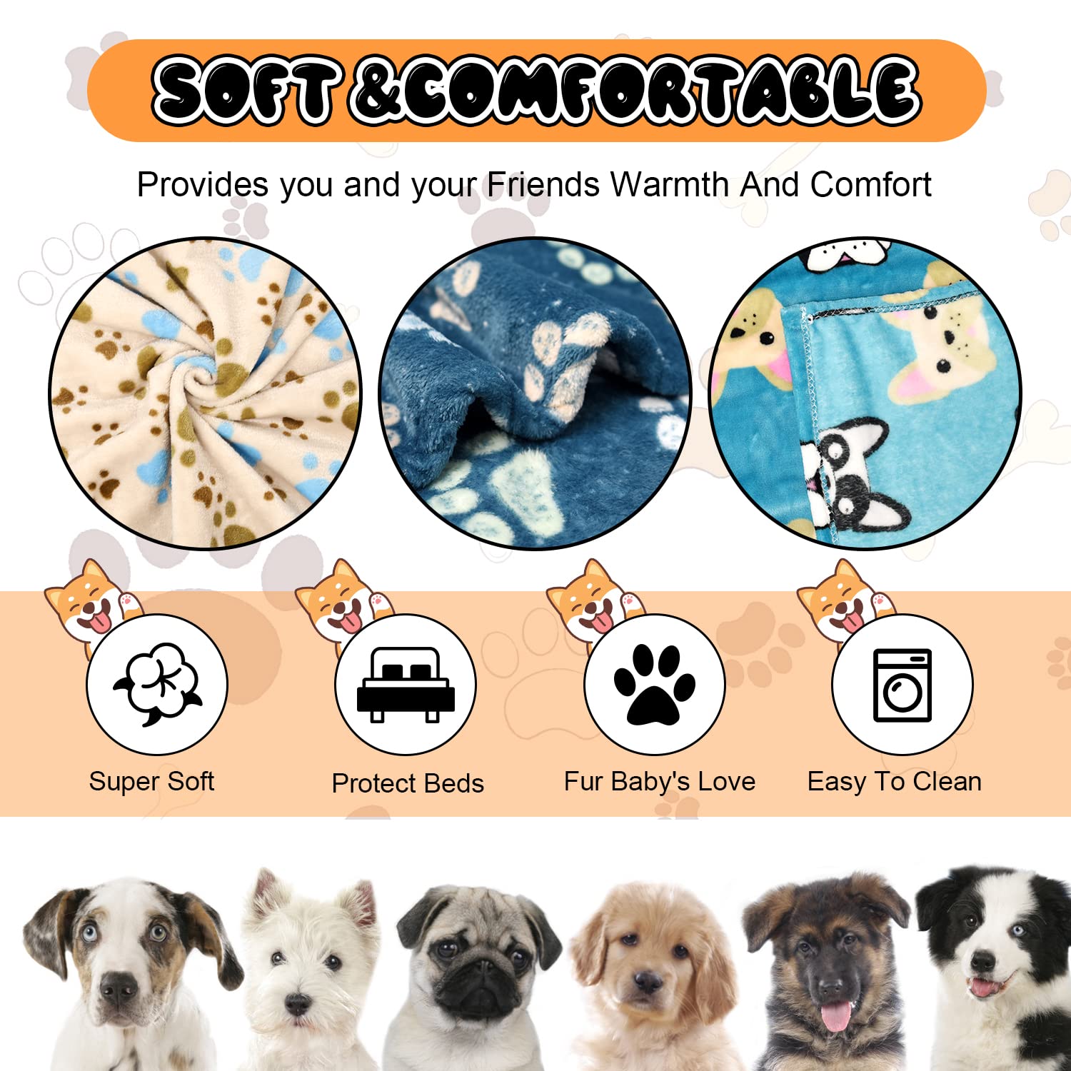 1 Pack 3 Blankets For Dogs Blankets For Medium Dogs Puppy Dog Blanket Super Soft Fluffy Premium Fleece Pet Blanket Flannel Throw For Dog Puppy Cat Paw Blanket(23X16 Inch)