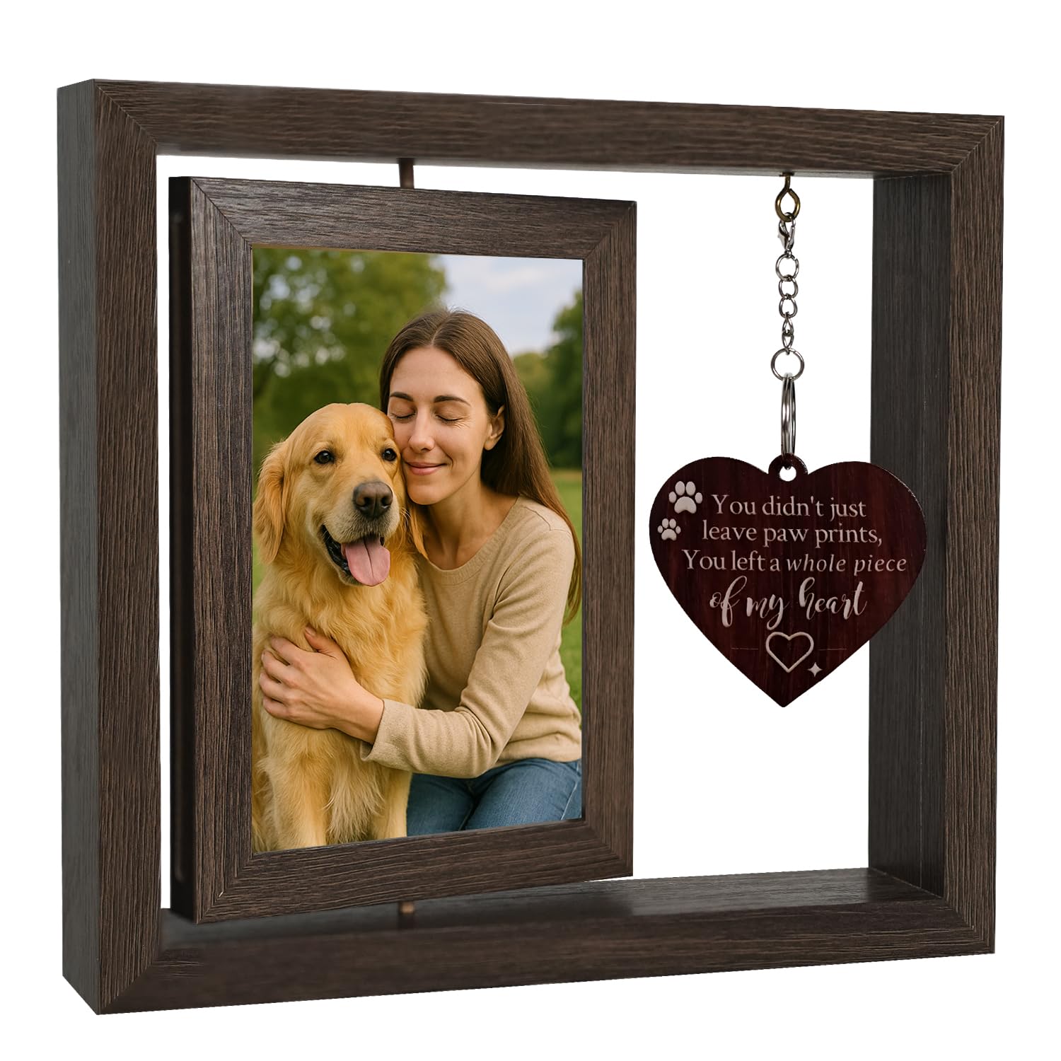 Gluimayo Pet Memorial Gift for Dogs and Cats - Rotating Wooden Picture Frame for 4x6 Photos - Loss of Dog Sympathy Gift, Pet Los