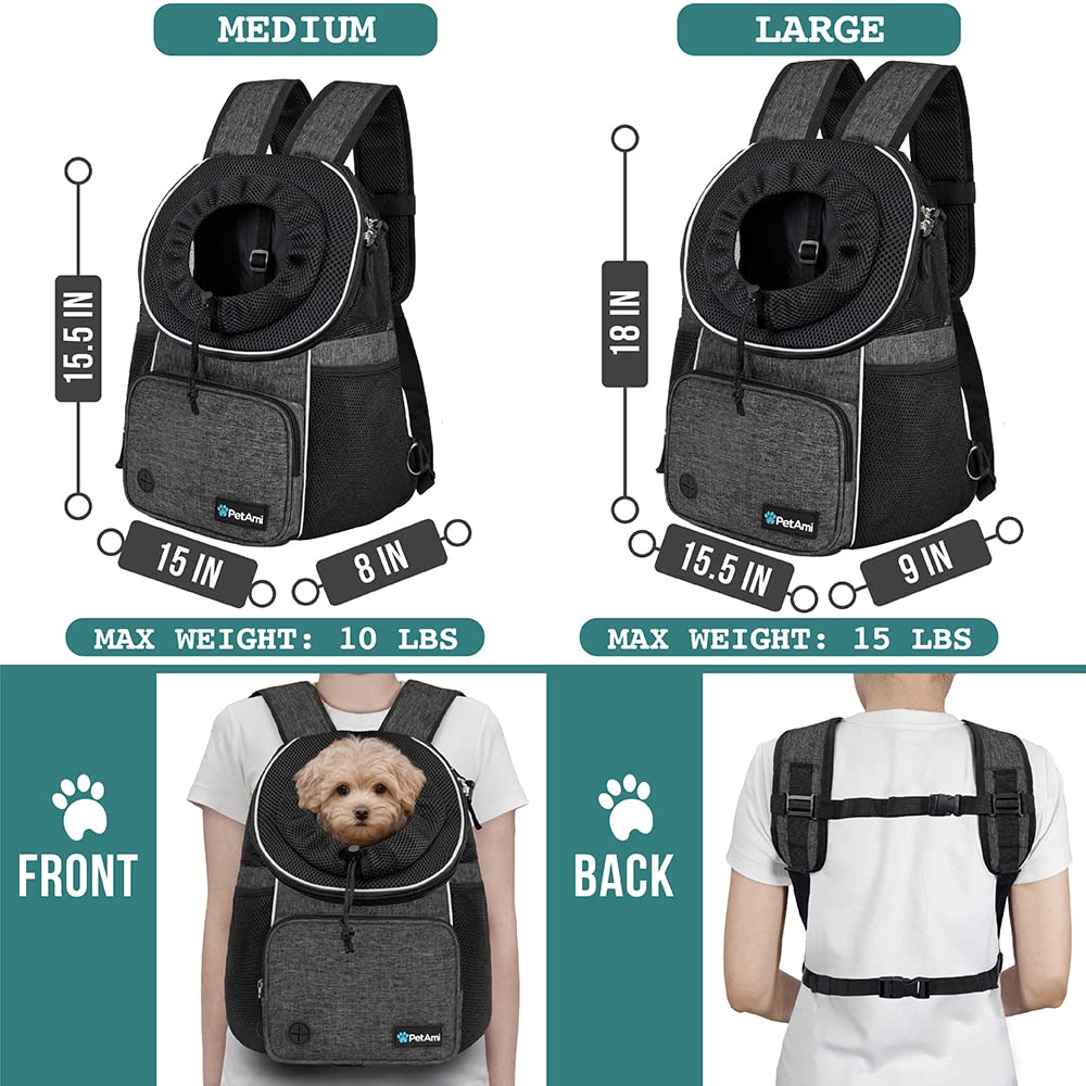 Petami Dog Front Carrier Backpack, Adjustable Dog Pet Cat Chest Carrier Backpack, Ventilated Dog Carrier For Hiking Camping Trav