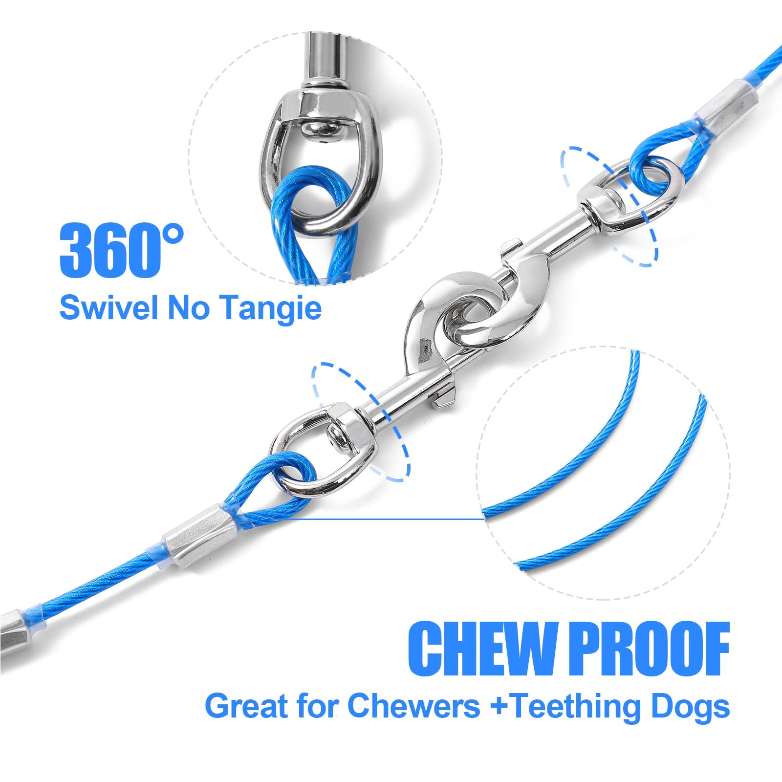 Mi Metty Chew Proof Dog Leash,5Ft Tie Out Cable With Detachable Short Handle,Cable Braided Cord Steel Training Dog Leash For Tee