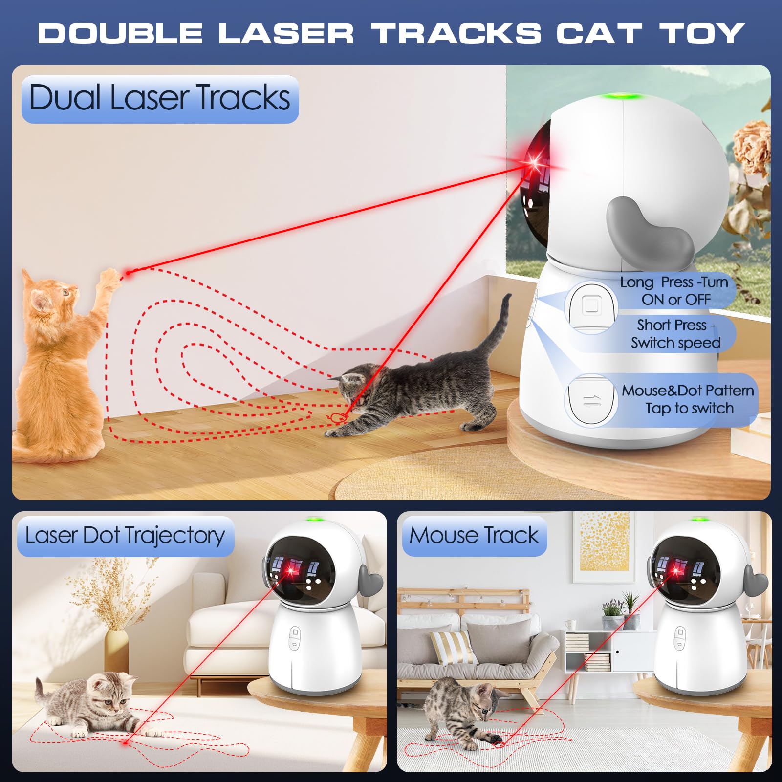 Kachewlulu Double Laser Interactive Cat Toy-Freely Switching Dual Motion Trajectory Activated Rechargeable Automatic Cat Laser T