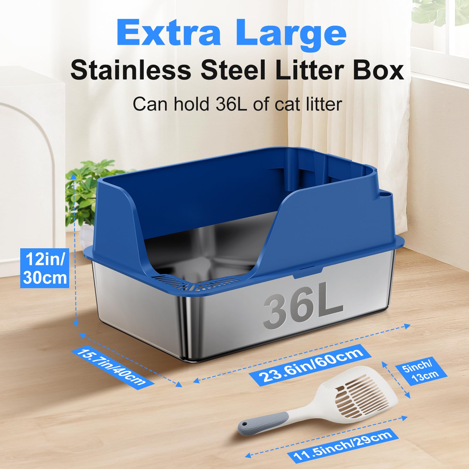 Stainless Steel Cat Litter Box With Lid, Xl Extra Large Metal Litter Box For Big Cats With High Sided, Anti-Urine Leakage,Odor-F
