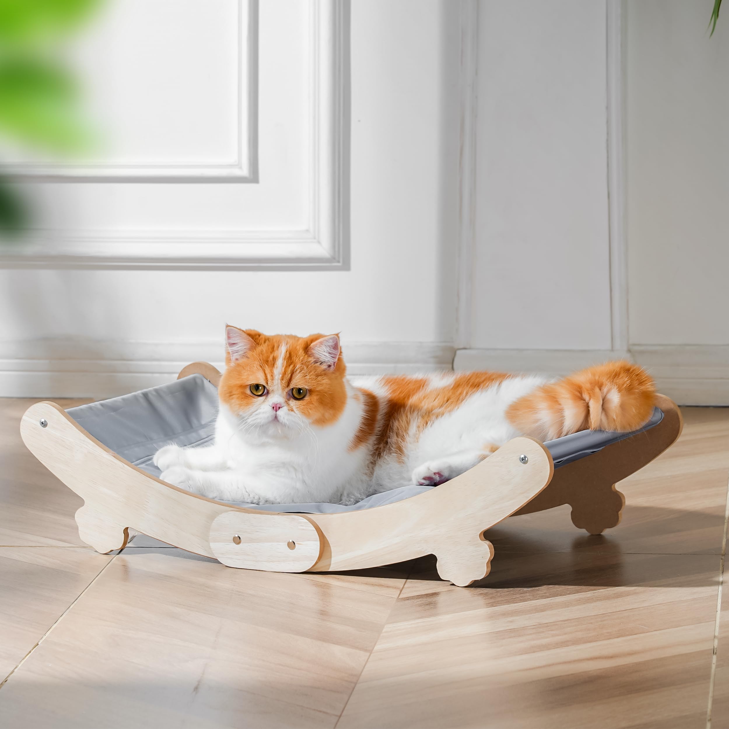 Hipetpy Cooling Cat Bed Hammock With Water Mat, Waterproof Elevated Cat Beds Chair With Pvc Fabric, Curved Design, Pet Furniture