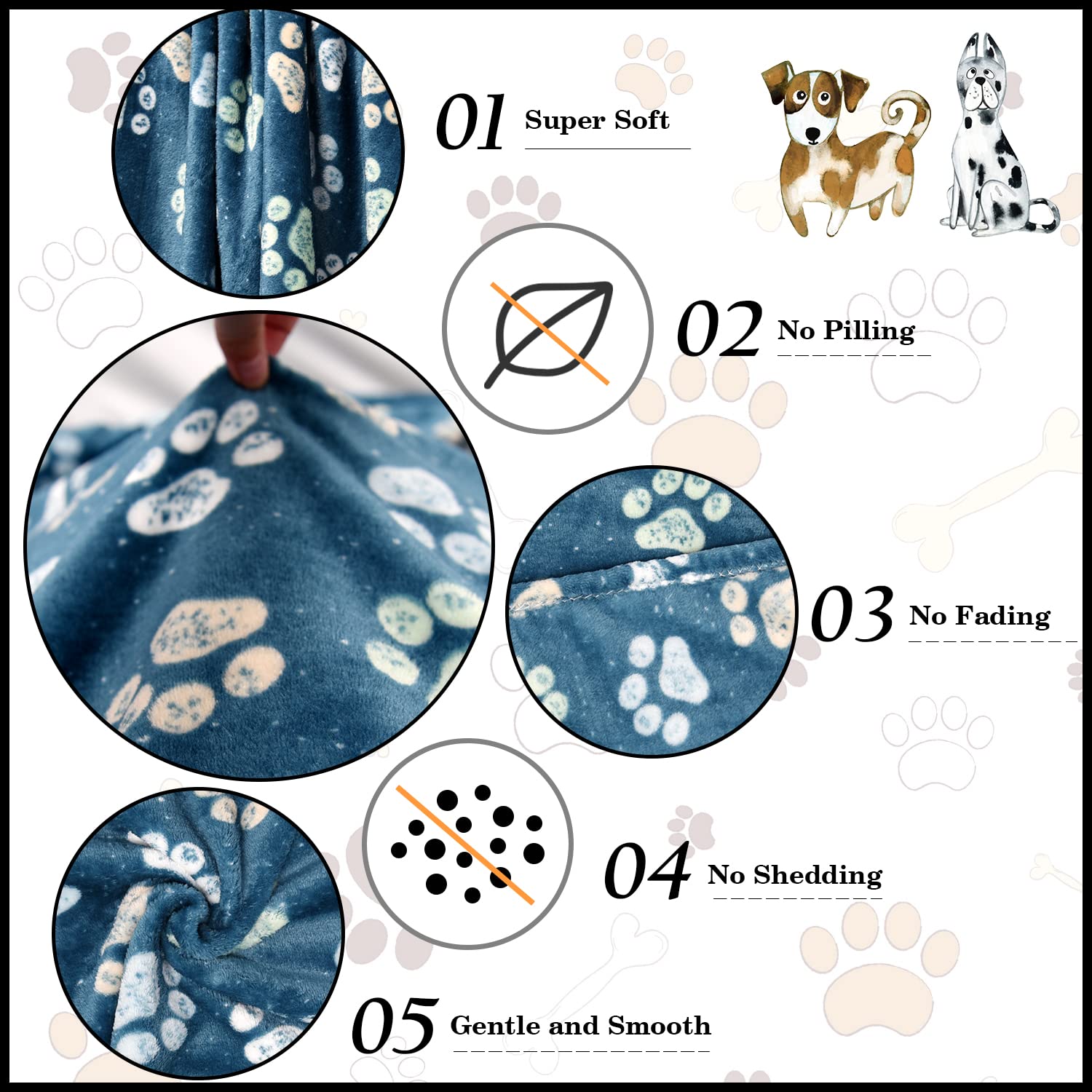 1 Pack 3 Blankets For Dogs Blankets For Large Dogs Medium Dog Blanket Super Soft Fluffy Premium Fleece Pet Blanket Flannel Throw For Dog Puppy Cat Paw Blanket,Navy Blue(41X31 Inch)