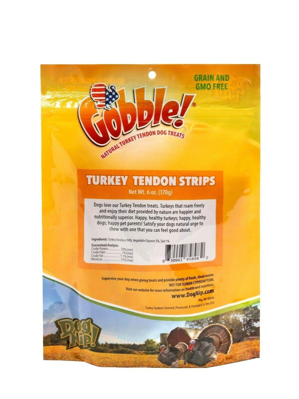 Gobble! 6-Inch Turkey Tendon Strips for Dogs, 6 oz. (170g) Reseal Value Bag, Made in USA, All-Natural Hypoallergenic Dog Chew Tr
