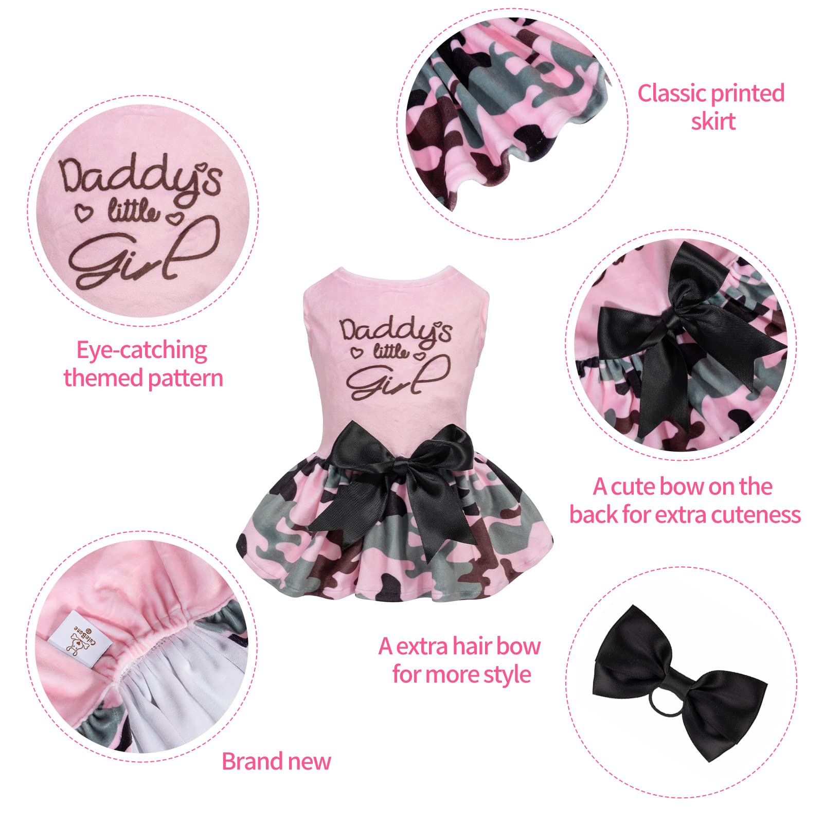 Cutebone Daddy'S Little Girl Dog Dress For Small Dogs Pink Skirt Puppy Velvet Dresses Dog Clothes Cva21Xs-D