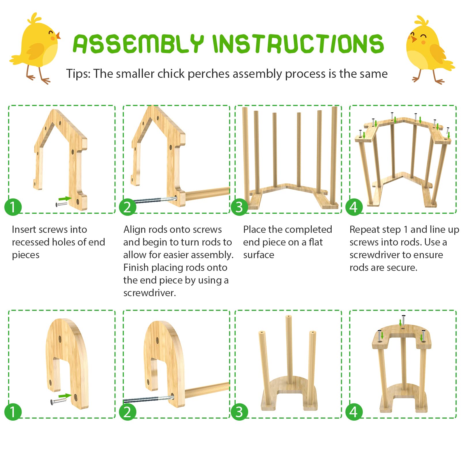 Ensayeer Bamboo Chicken Perch Set(4 Pack), Strong Roosting Bar For Coop And Brooder, Training Perch For Large Bird, Hens, Parrots, Macaw, Easy To Assemble And Clean, Fun Toys For Chicken