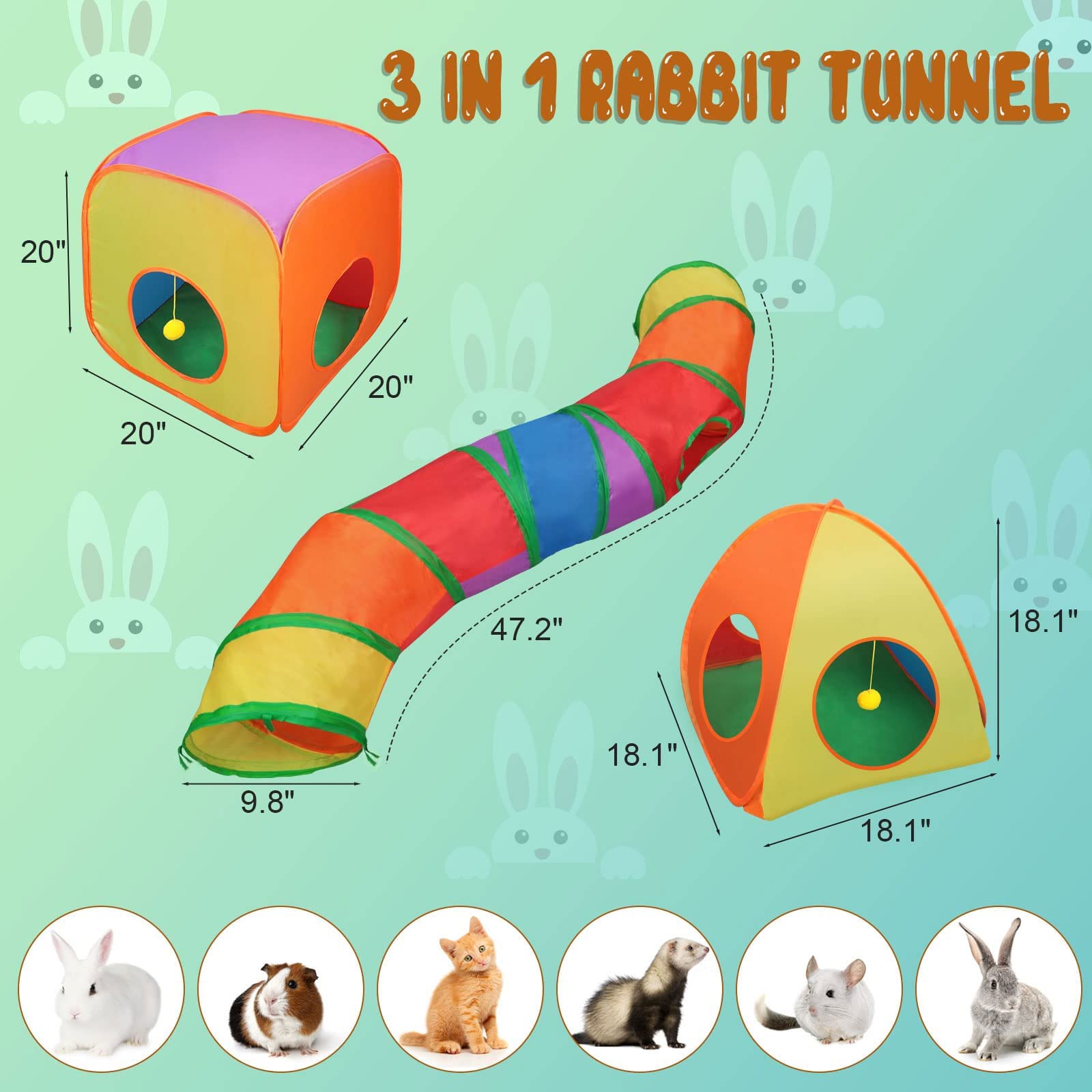 Yuepet Rabbit Tunnel And Cube Collapsible Tent Bunny Interactive Crinkle Tunnel Toys Small Animal Hideout With Play Ball For Dwa