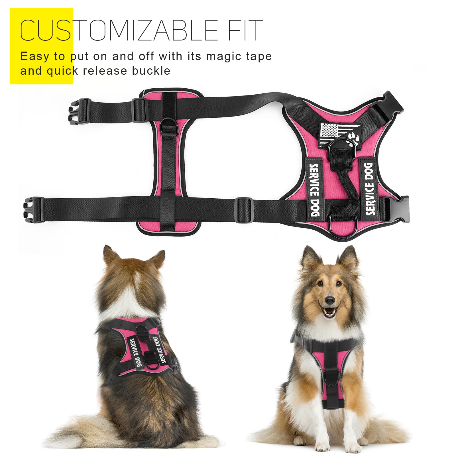 Demigreat Service Dog Harness, Reflective Dog Vest Harness with 5 PCS Patches, Adjustable Soft Oxford Pet Harness, Inner Layer M