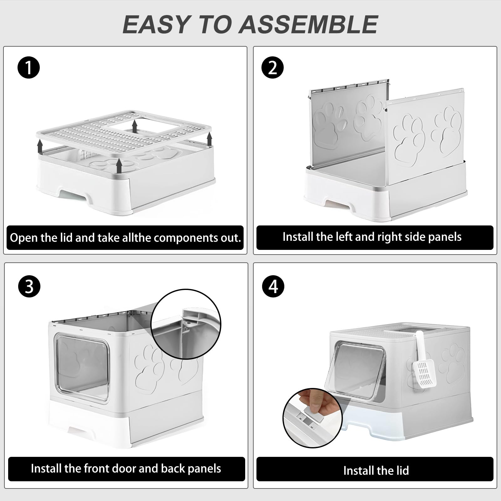 Upgrade Portable Litter Box, Top Entry Cat Box with Lid, No Leakage Kitty Box with Scoop and Mat, Easy Cleaning Cat Box Enclosur